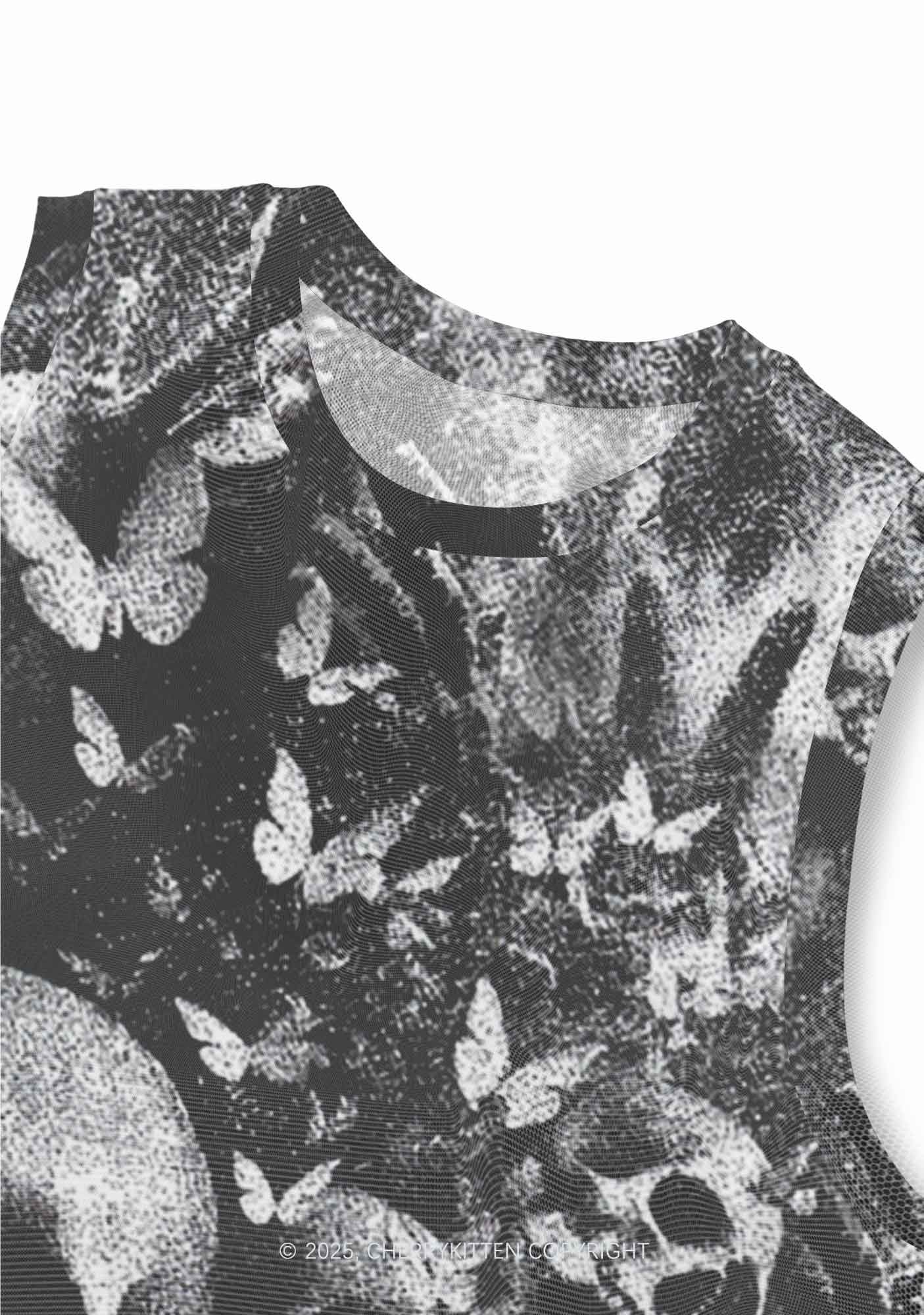 Halloween Gothic Skull Y2K Mesh Muscle Tank Cherrykitten