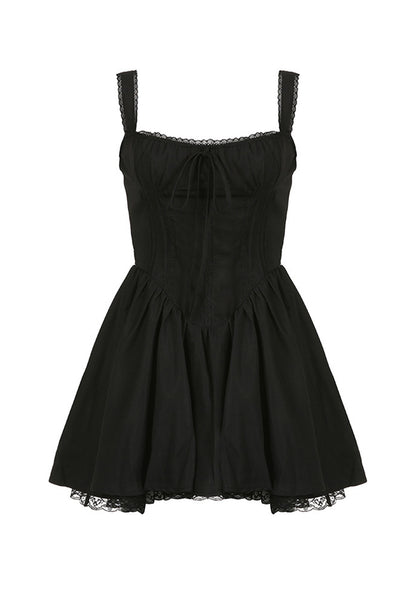 French Square Neck Y2K Lace Suspender Dress Cherrykitten