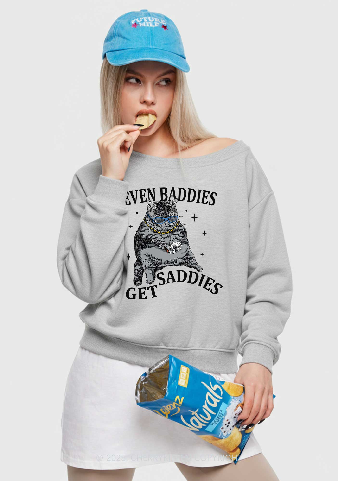 Even Baddies Get Saddies Y2K Off Shoulder Sweatshirts Cherrykitten