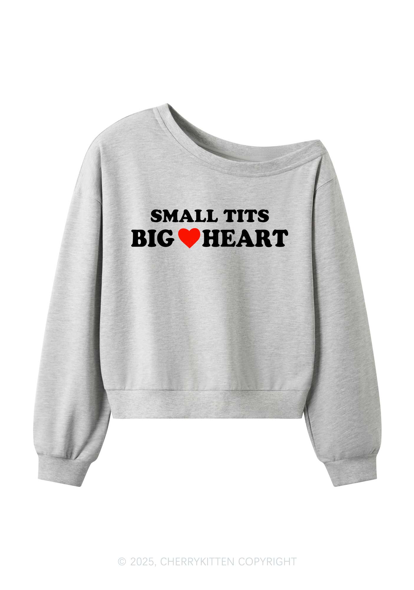 Small But Big Heart Y2K Off Shoulder Sweatshirts Cherrykitten