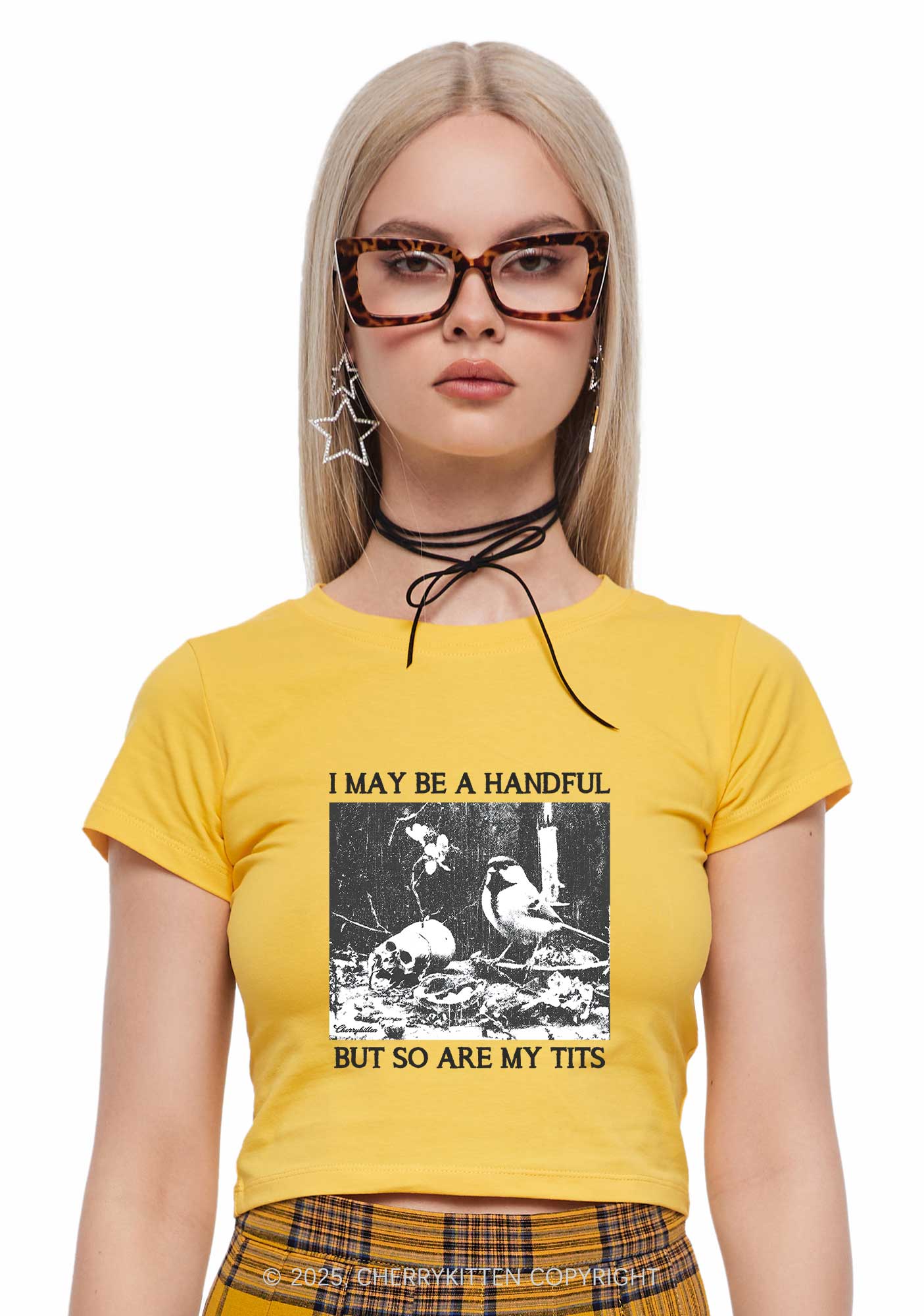 Halloween I May Be A Handful Y2K Baby Tee Cherrykitten