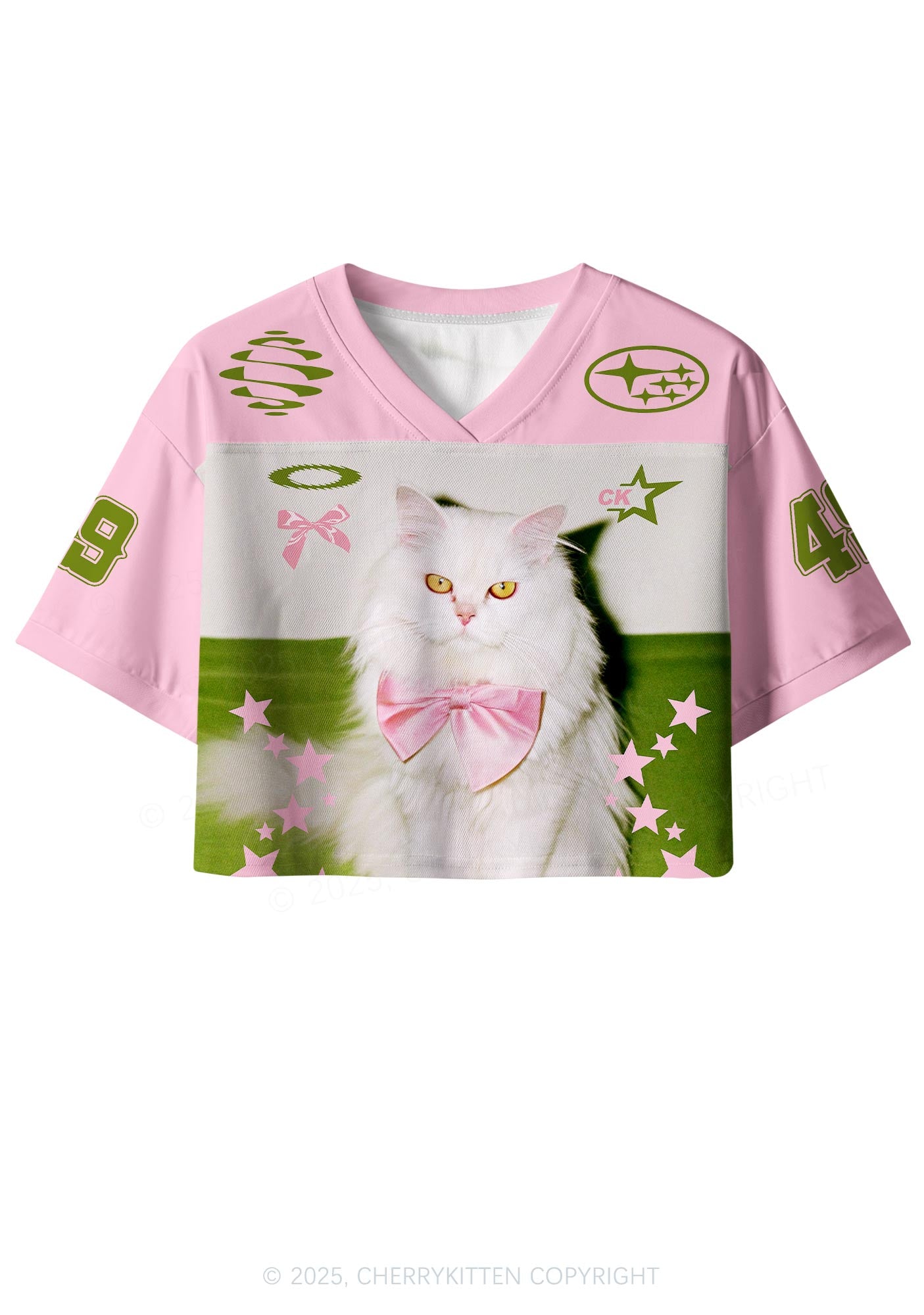 Custom Pink Bow Cat Y2K Crop Sport Jersey Shirts Cherrykitten