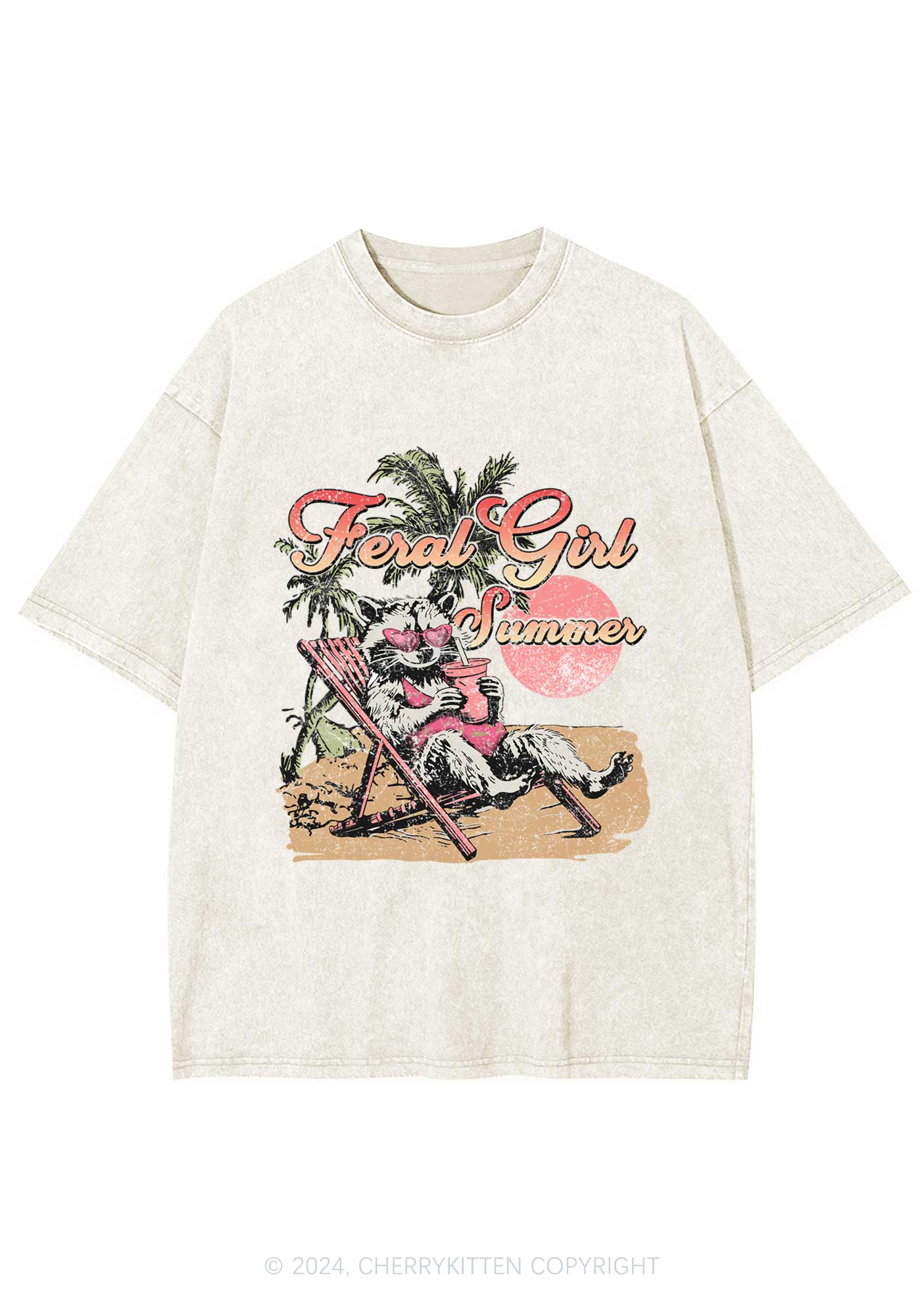 Feral Girl Summer Raccoon Y2K Washed Tee Cherrykitten