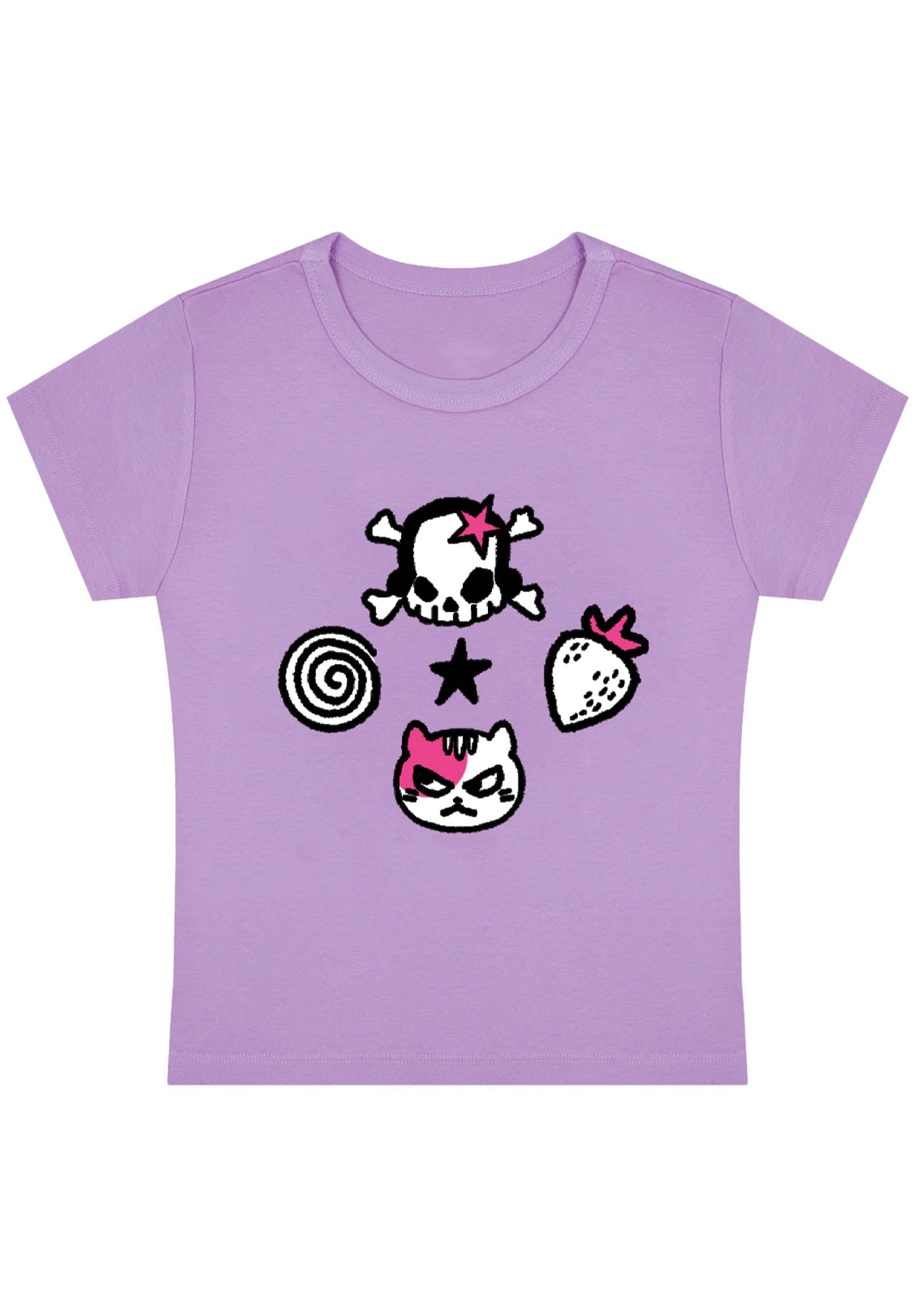 Skull Strawberry Cat Stars Y2K Baby Tee