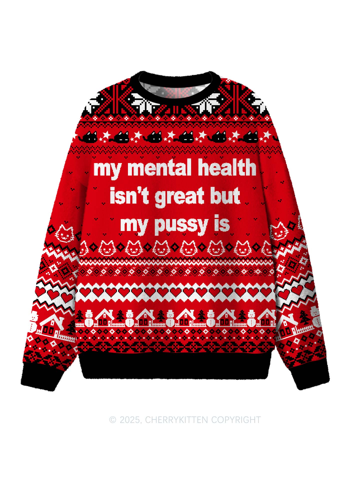 Great Mental Health Puxxy Y2K Christmas Knit Sweatshirt Cherrykitten