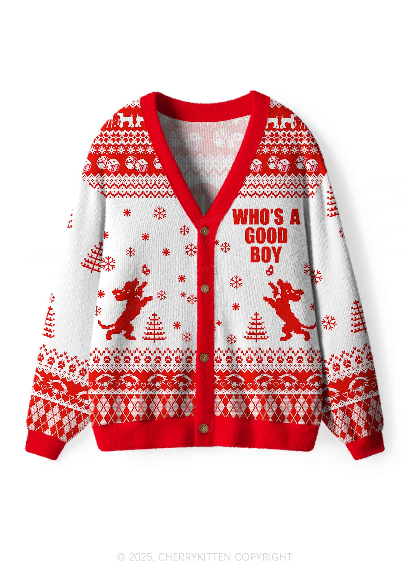 Whos A Good Boy Y2K Christmas Cardigan Knit Sweatshirt Cherrykitten