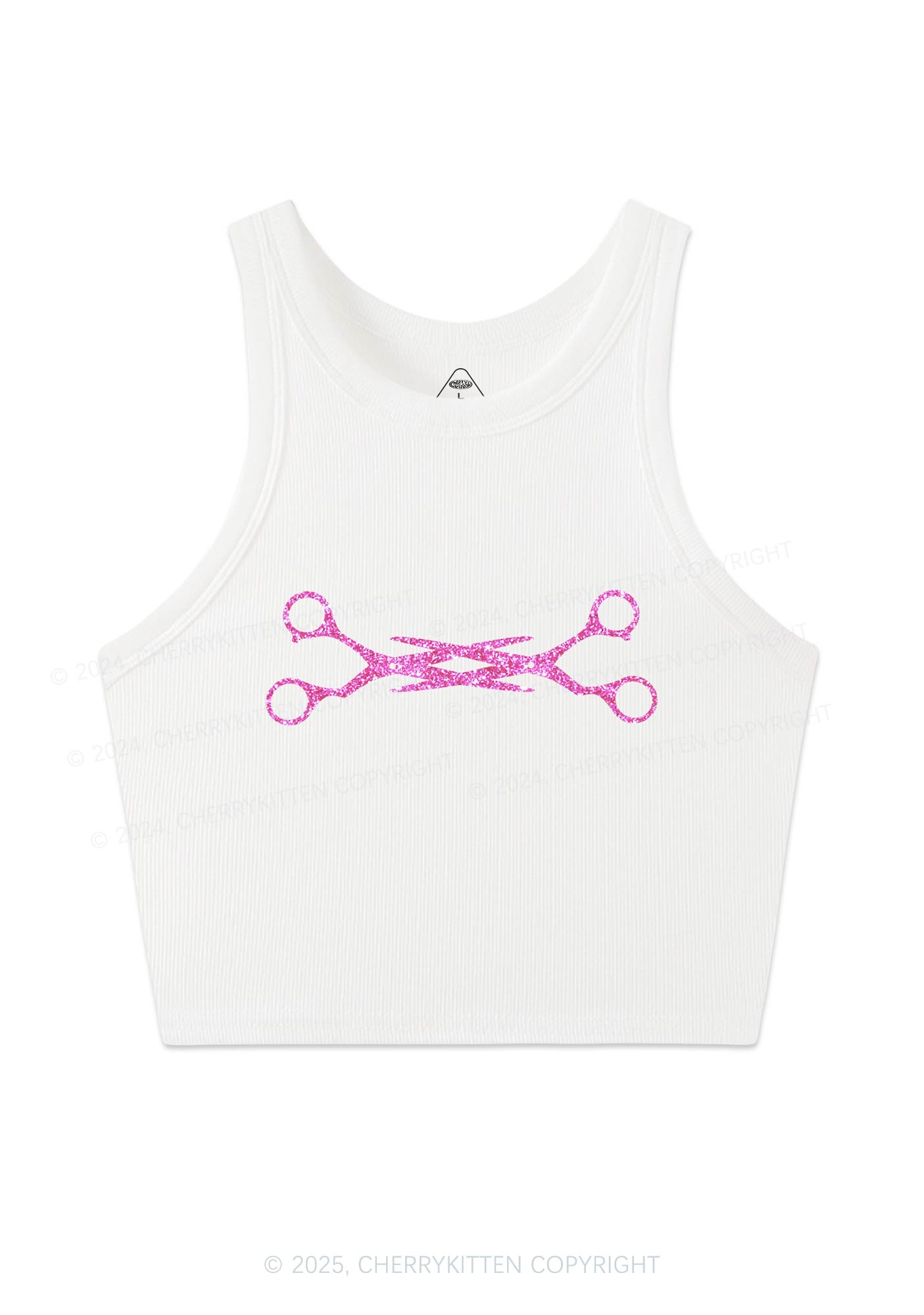 Glitter Pink Scissor Pride Y2K Crop Tank Top Cherrykitten