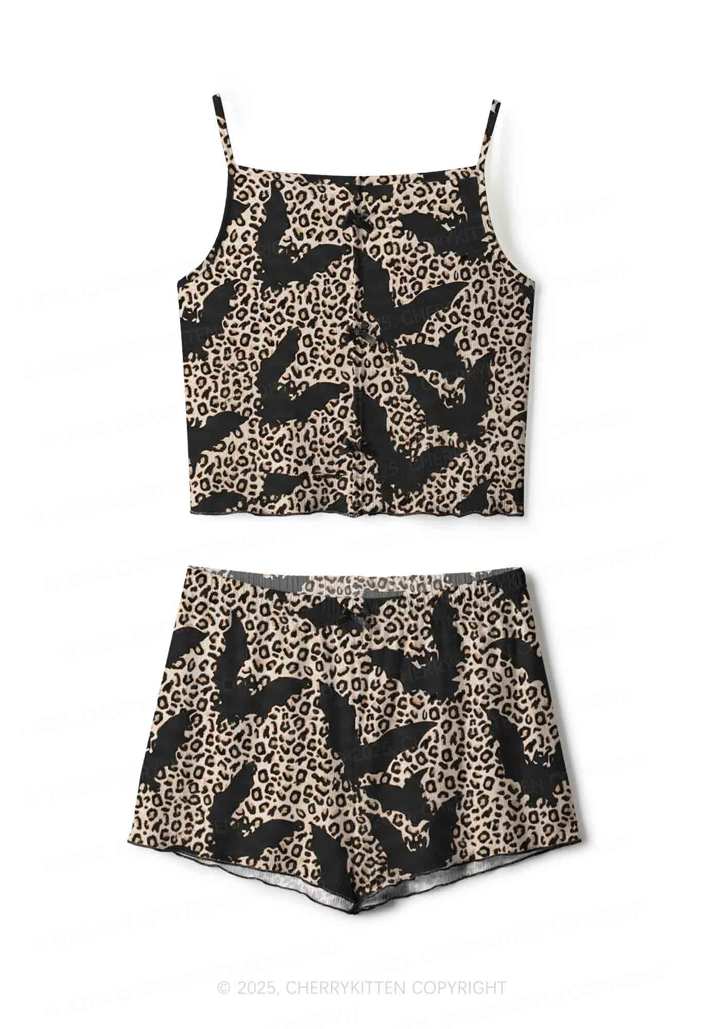 Bat Leopard Y2K Print Cami Shorts Pajama Set Cherrykitten