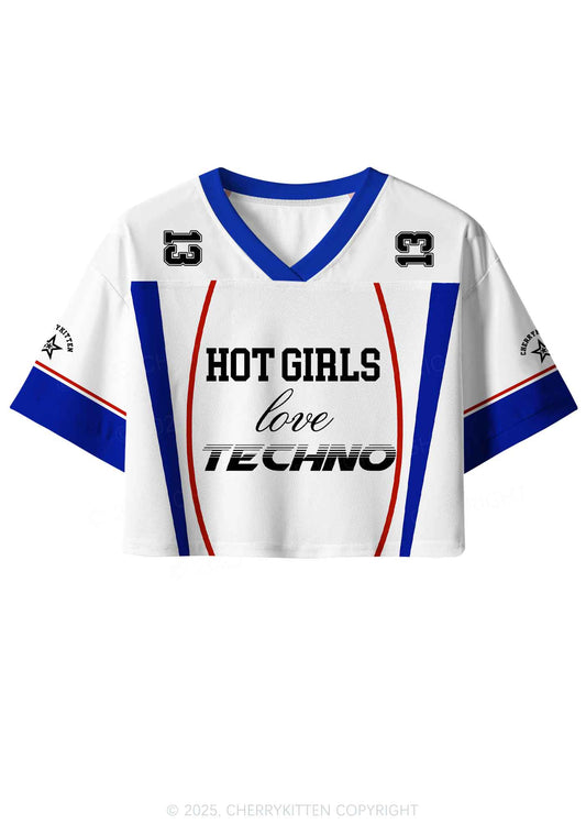 Custom Hot Girls Love Techno Y2K Crop Sport Jersey Shirts Cherrykitten