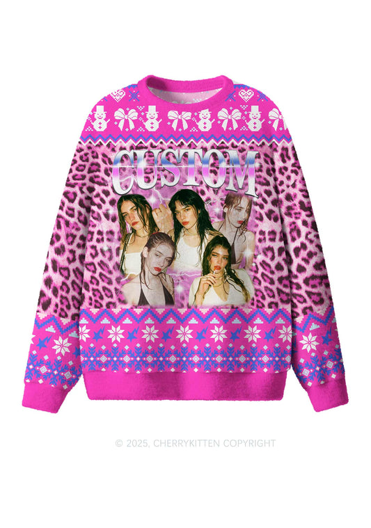 Custom Girls Photo Y2K Christmas Knit Sweatshirt Cherrykitten