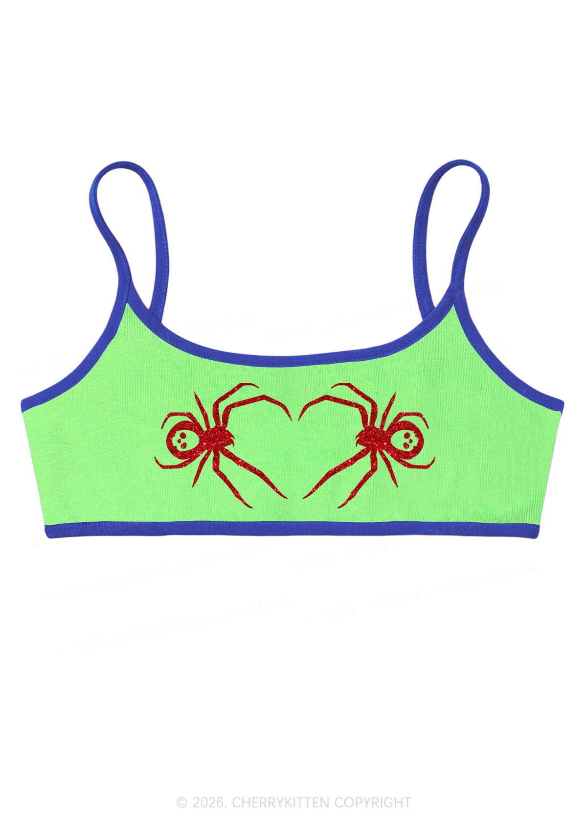 Glitter Skull Spider Y2K Super Crop Cami Cherrykitten