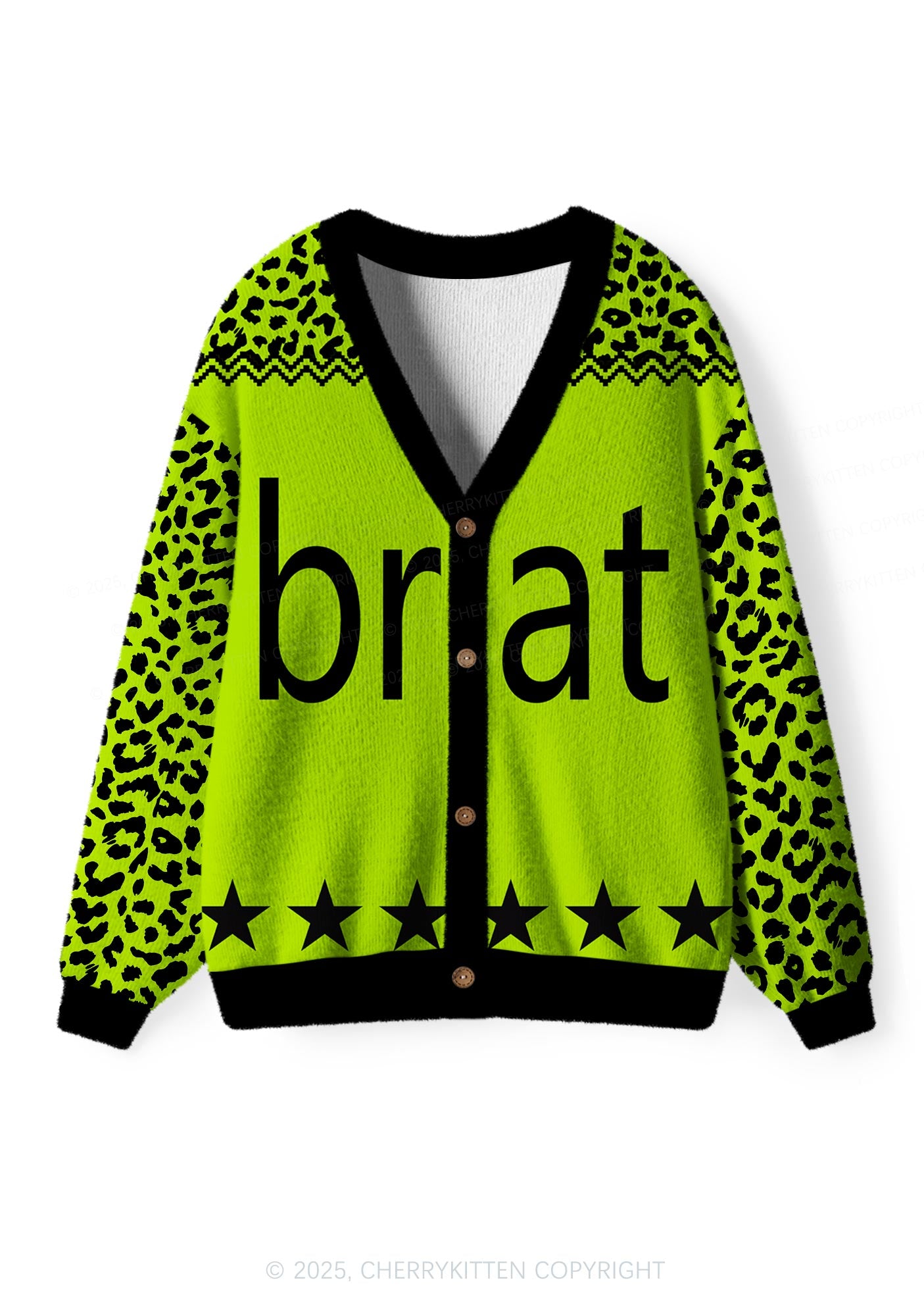 Green Brat Star Y2K Christmas Cardigan Knit Sweatshirt Cherrykitten