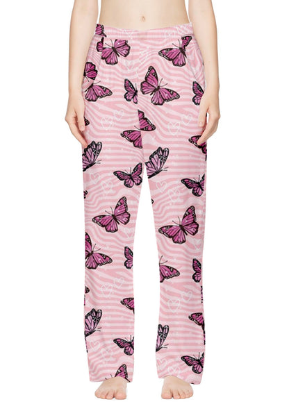 Pink Butterflies Print Casual Pants