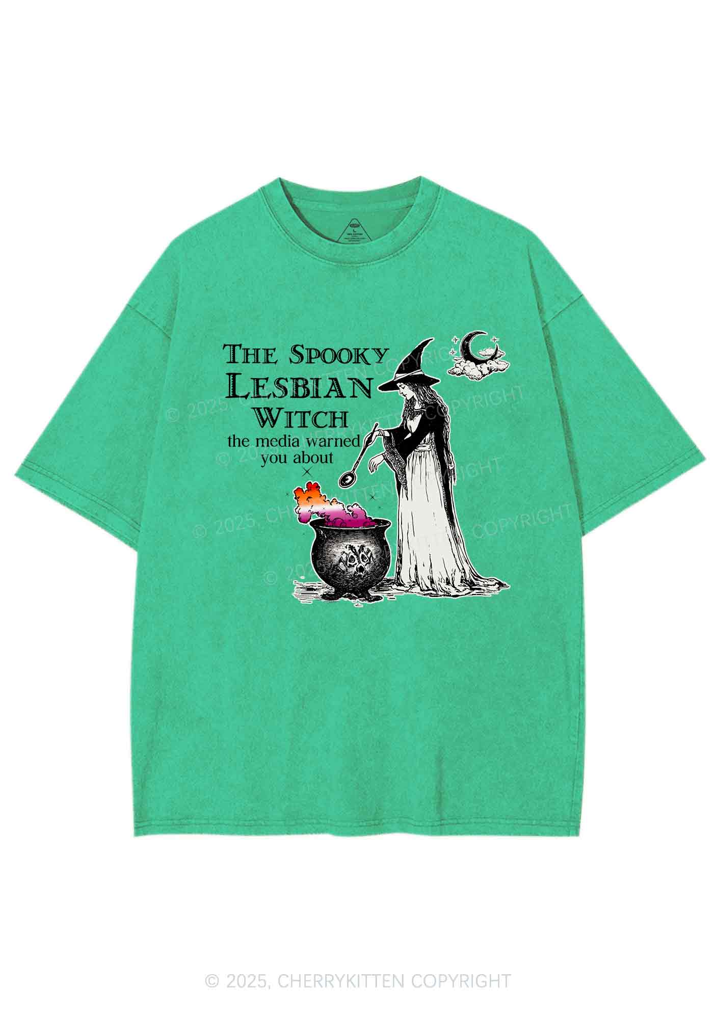 The Spooky Lesbian Witch Y2K Shirts Washed Tee Cherrykitten