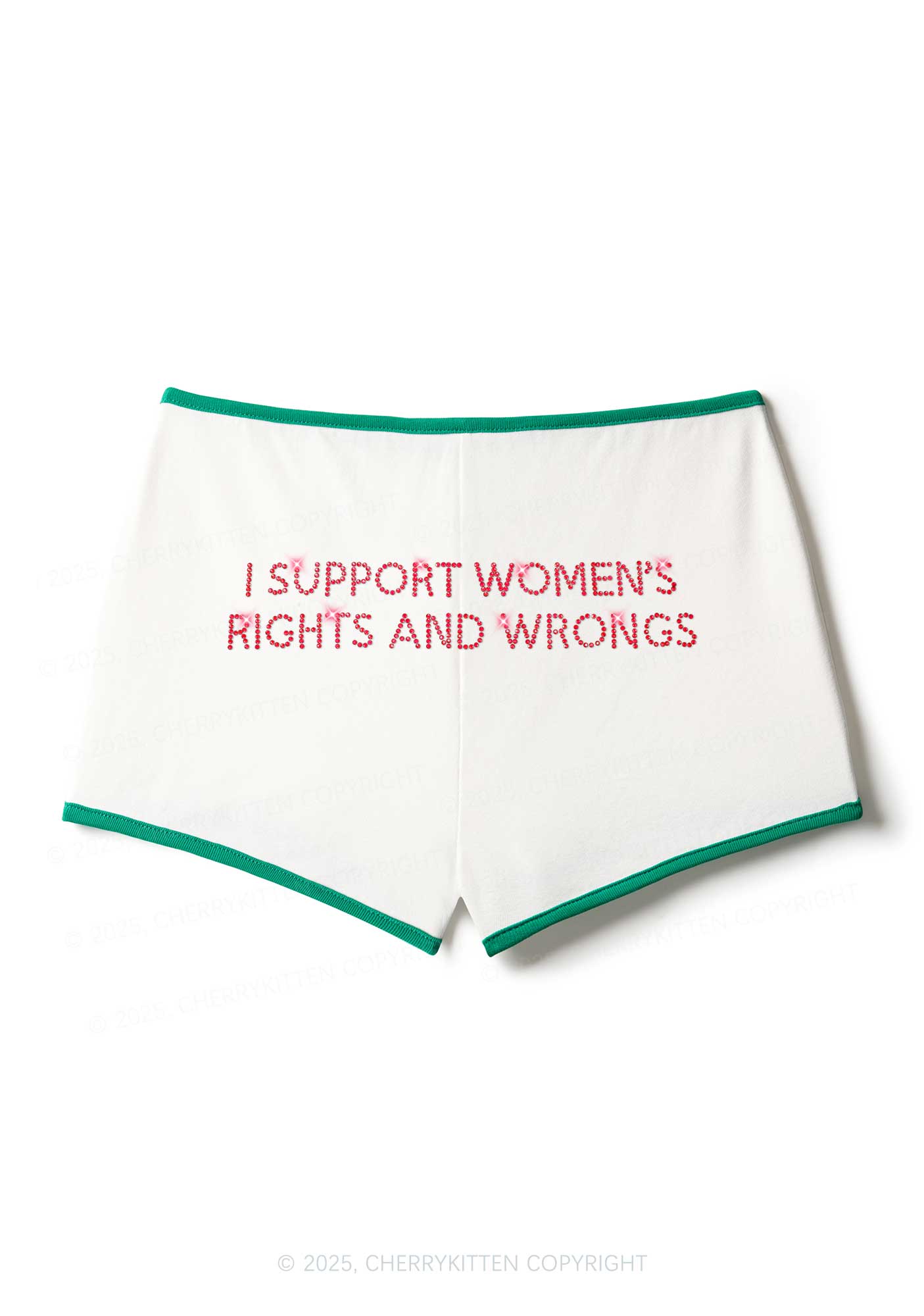 Rhinestone I Support Women Y2K Booty Shorts Cherrykitten