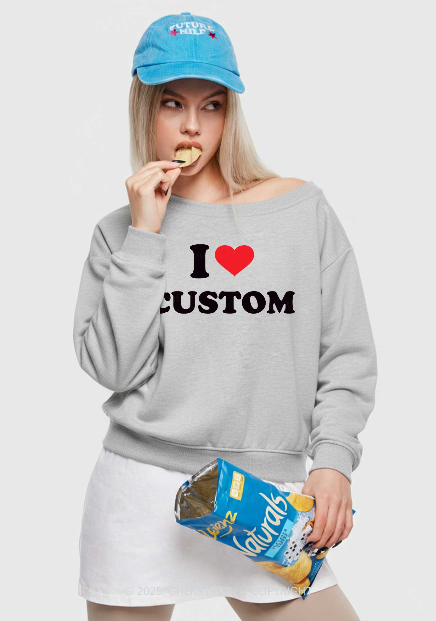 I Love Custom Personalized Y2K Off Shoulder Sweatshirts Cherrykitten
