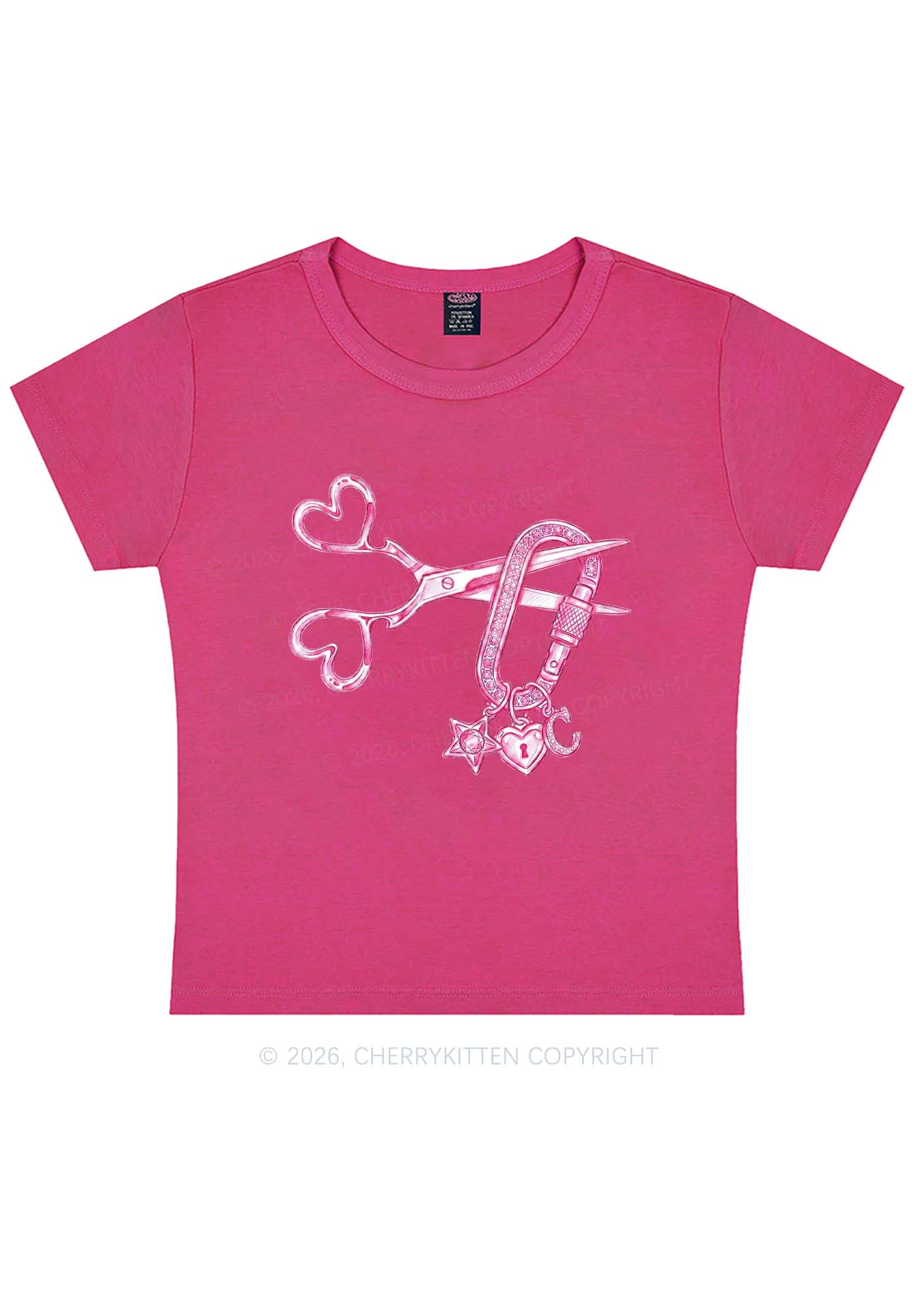 Pink Scissors Lock Charm Pride Y2K Baby Tee Cherrykitten