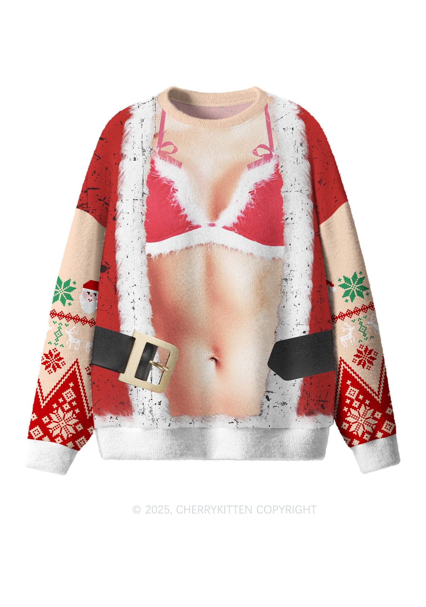 Bikini Santa Y2K Christmas Knit Sweatshirt Cherrykitten