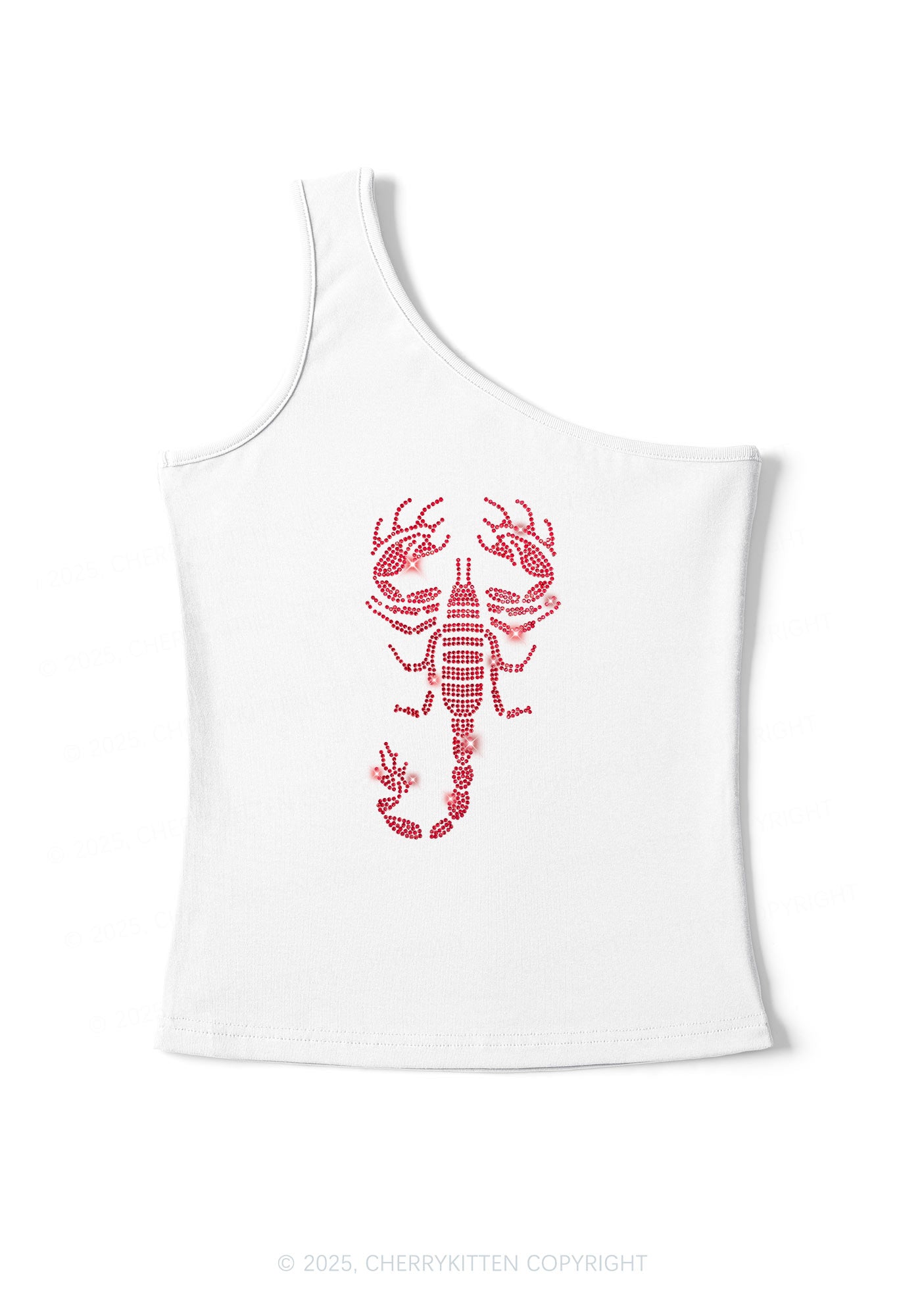 Rhinestone Red Scorpion Y2K One Shoulder Tank Top Cherrykitten