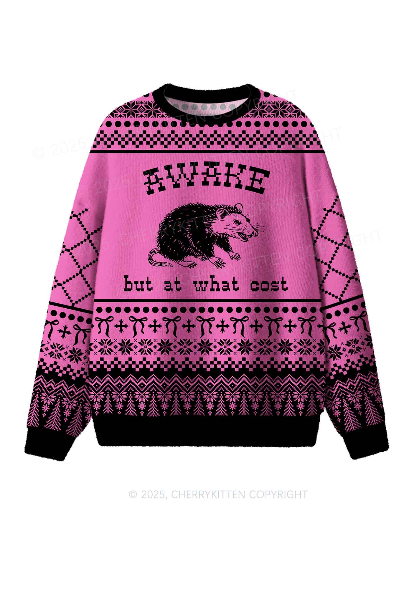 Awake But At What Cost Y2K Christmas Knit Sweatshirt Cherrykitten