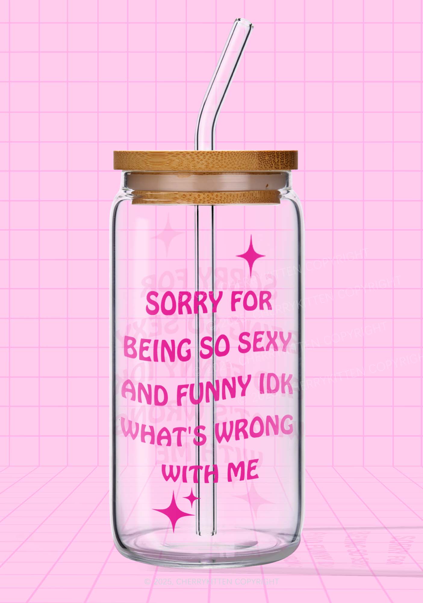 Sorry For Being So Funny Y2K Printed Glass Cup Cherrykitten