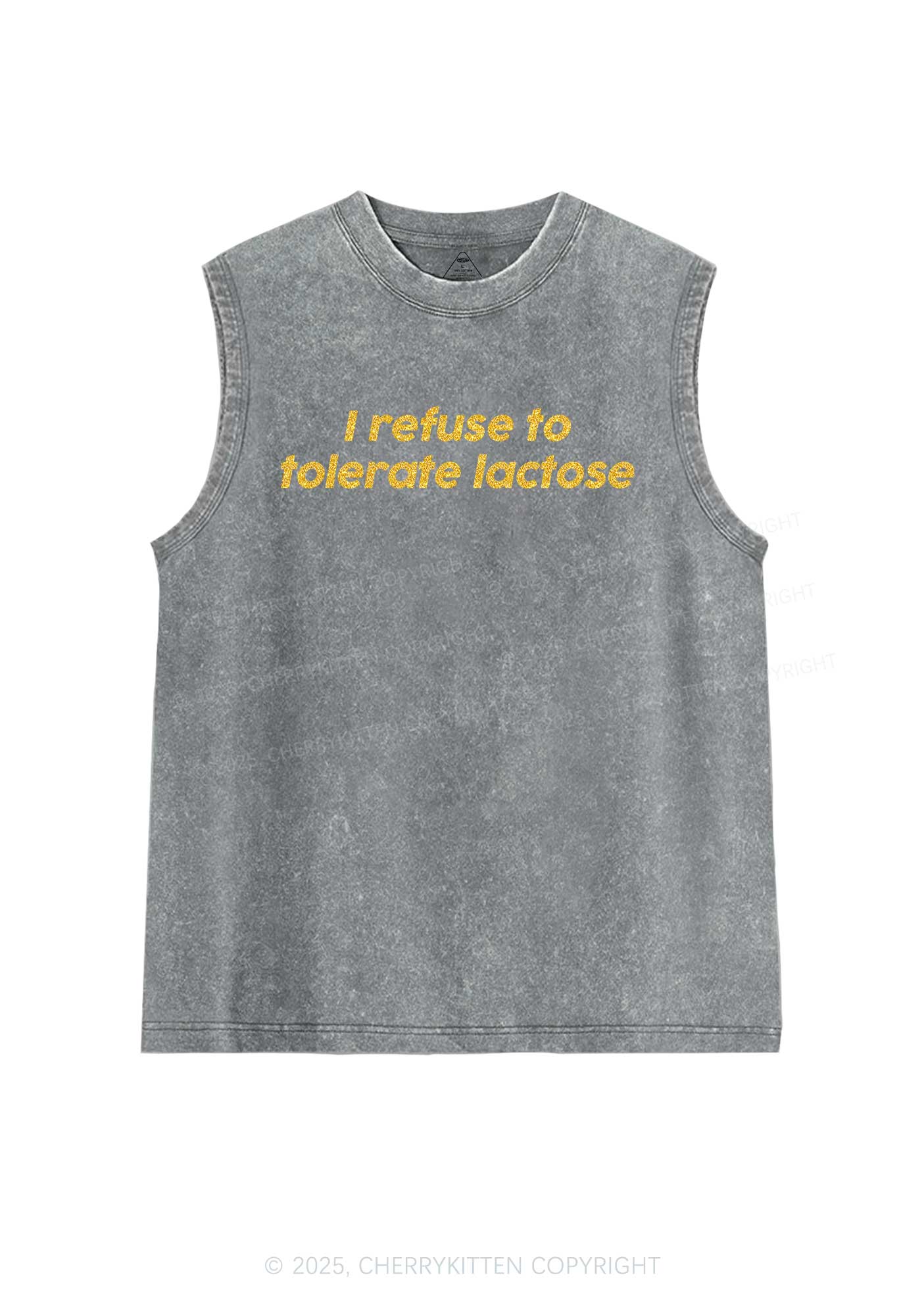 Glitter Refuse To Tolerate Lactose Y2K Washed Muscle Tank Cherrykitten