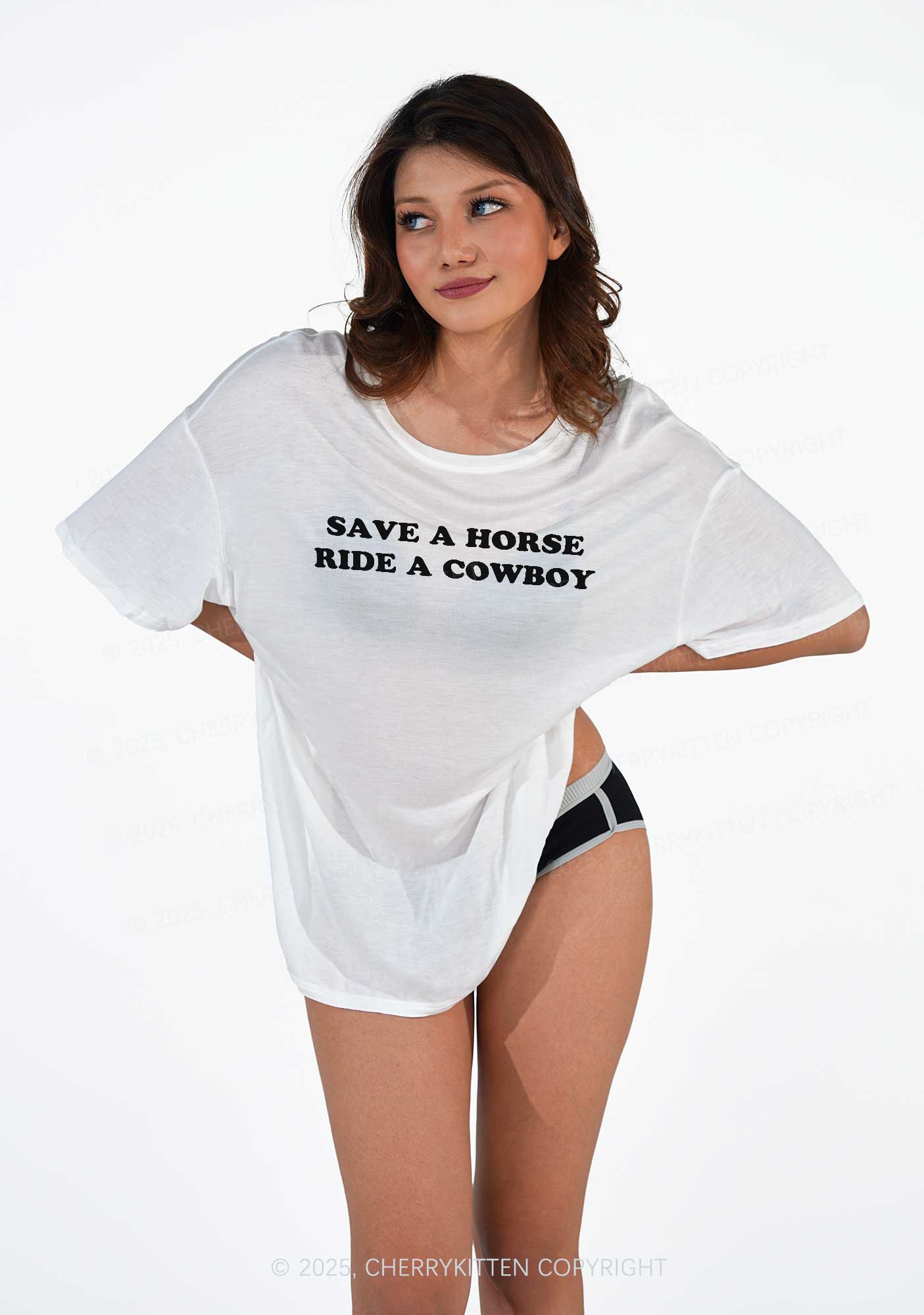 Save A Horse Y2K Sheer Boyfriend Tee Cherrykitten