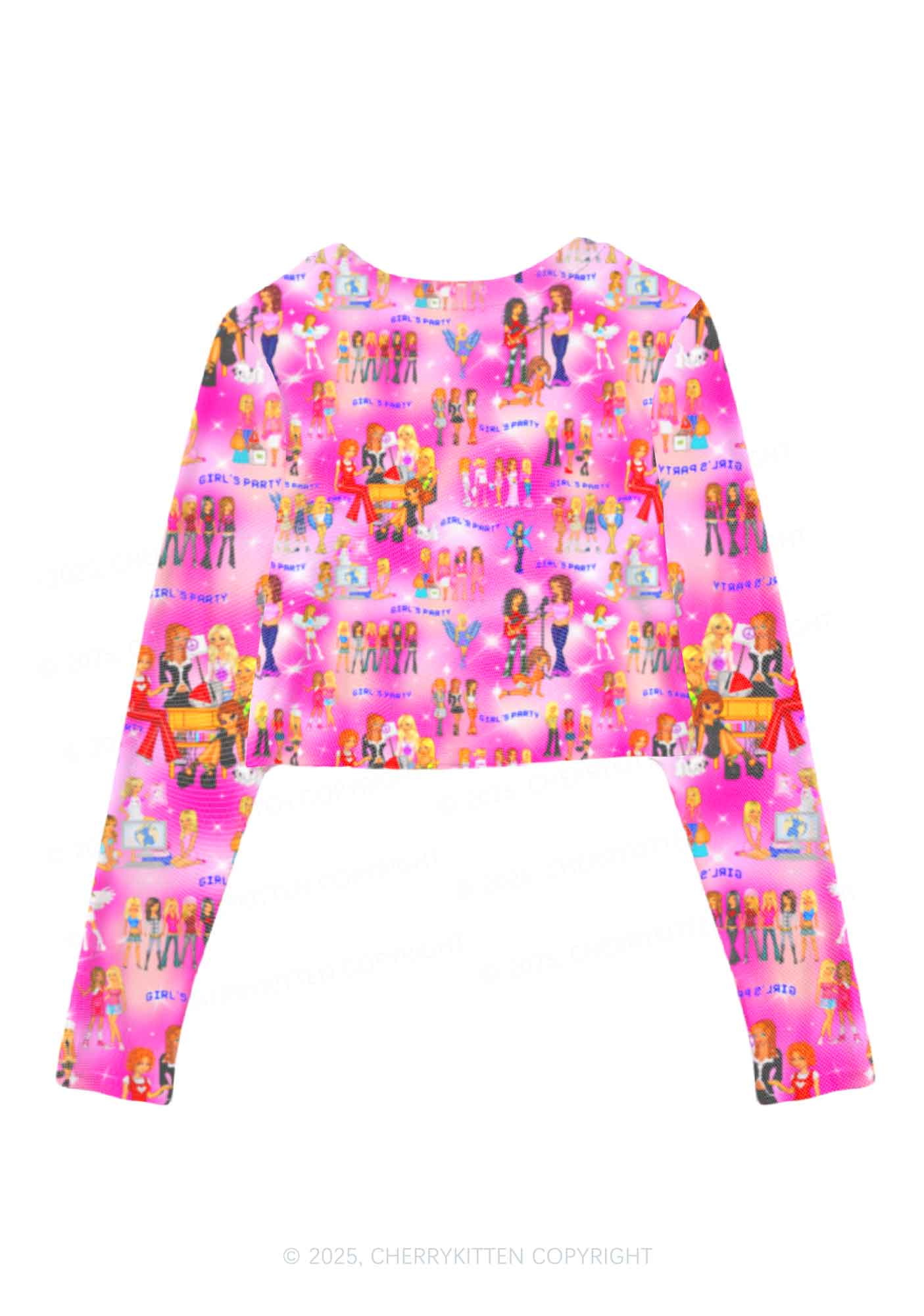Girls Party Y2K Mesh Long Sleeve Crop Top Cherrykitten