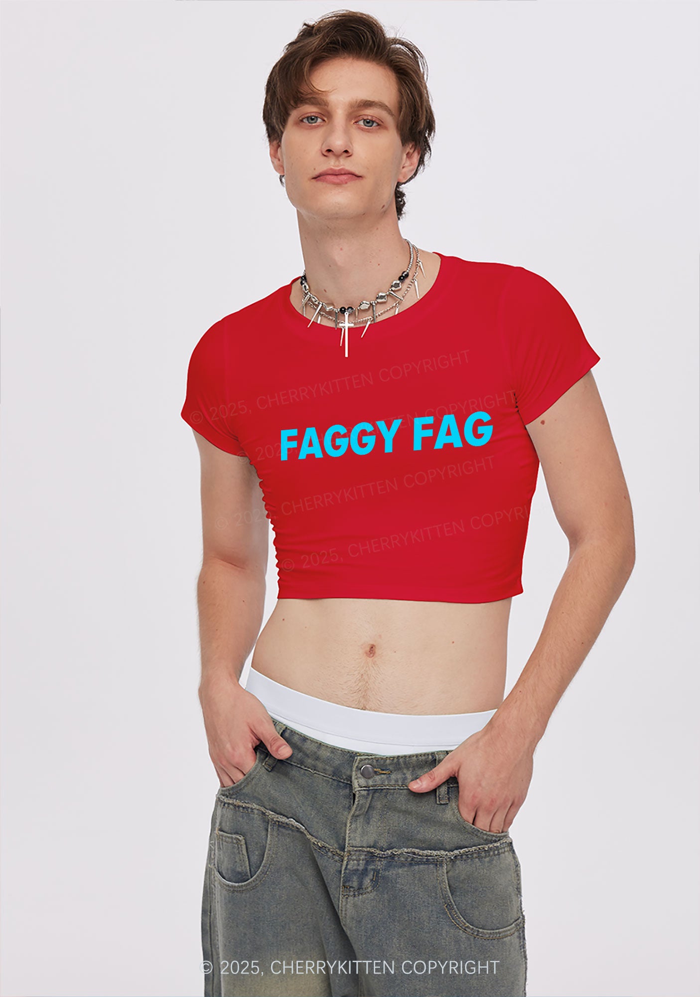 Faggy Fag Pride Y2K Baby Tee Cherrykitten