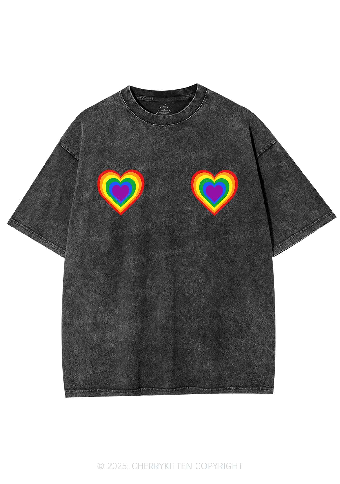 Rainbow Heart Pride Y2K Shirts Washed Tee Cherrykitten
