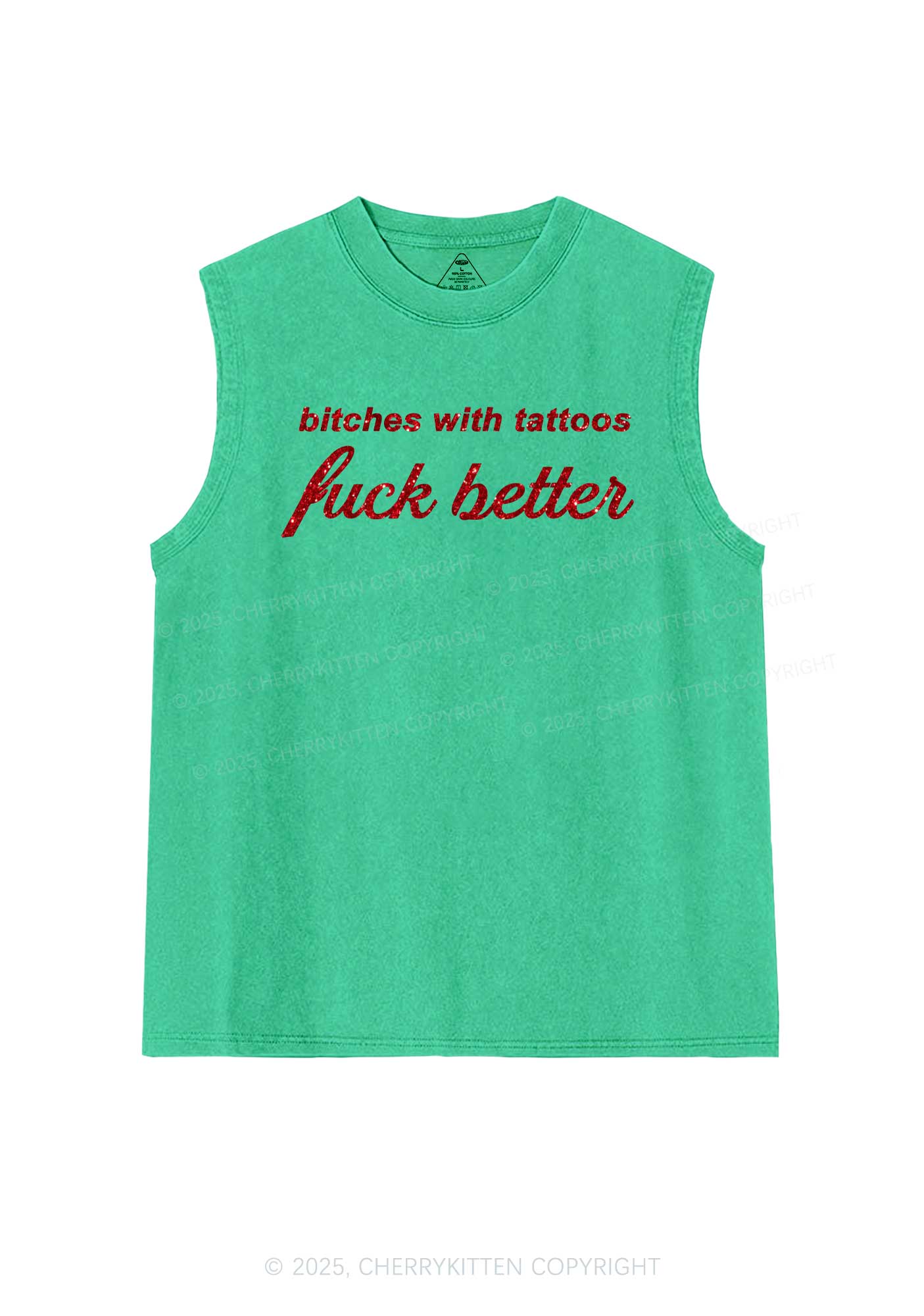 Glitter Bxxches With Tattoos Fxxk Better Y2K Washed Muscle Tank Cherrykitten