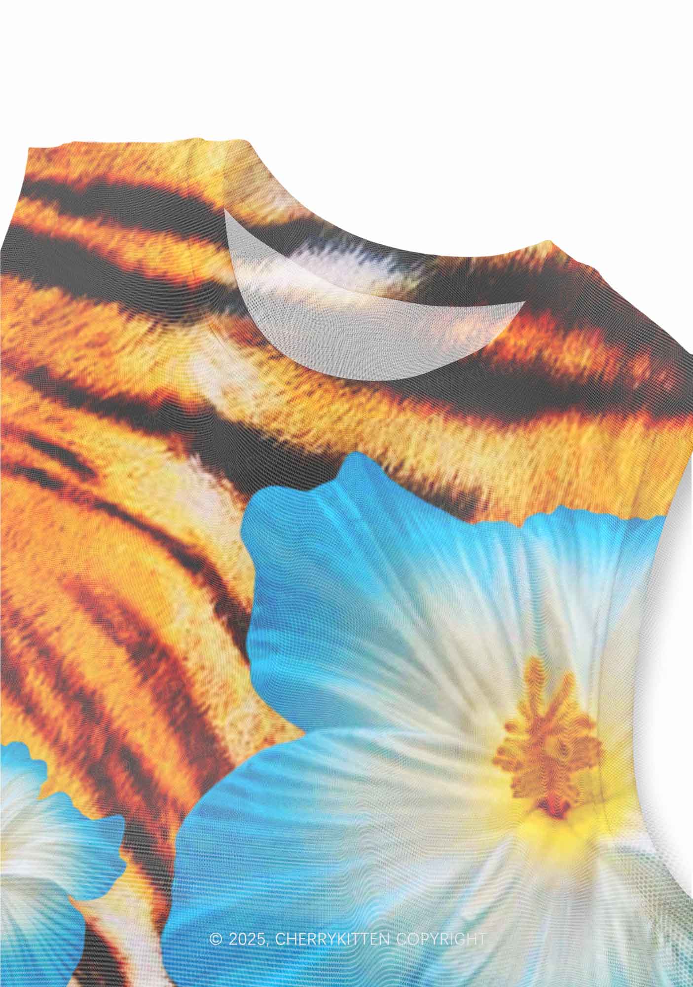 Tiger With Flowers Y2K Mesh Muscle Tank Cherrykitten