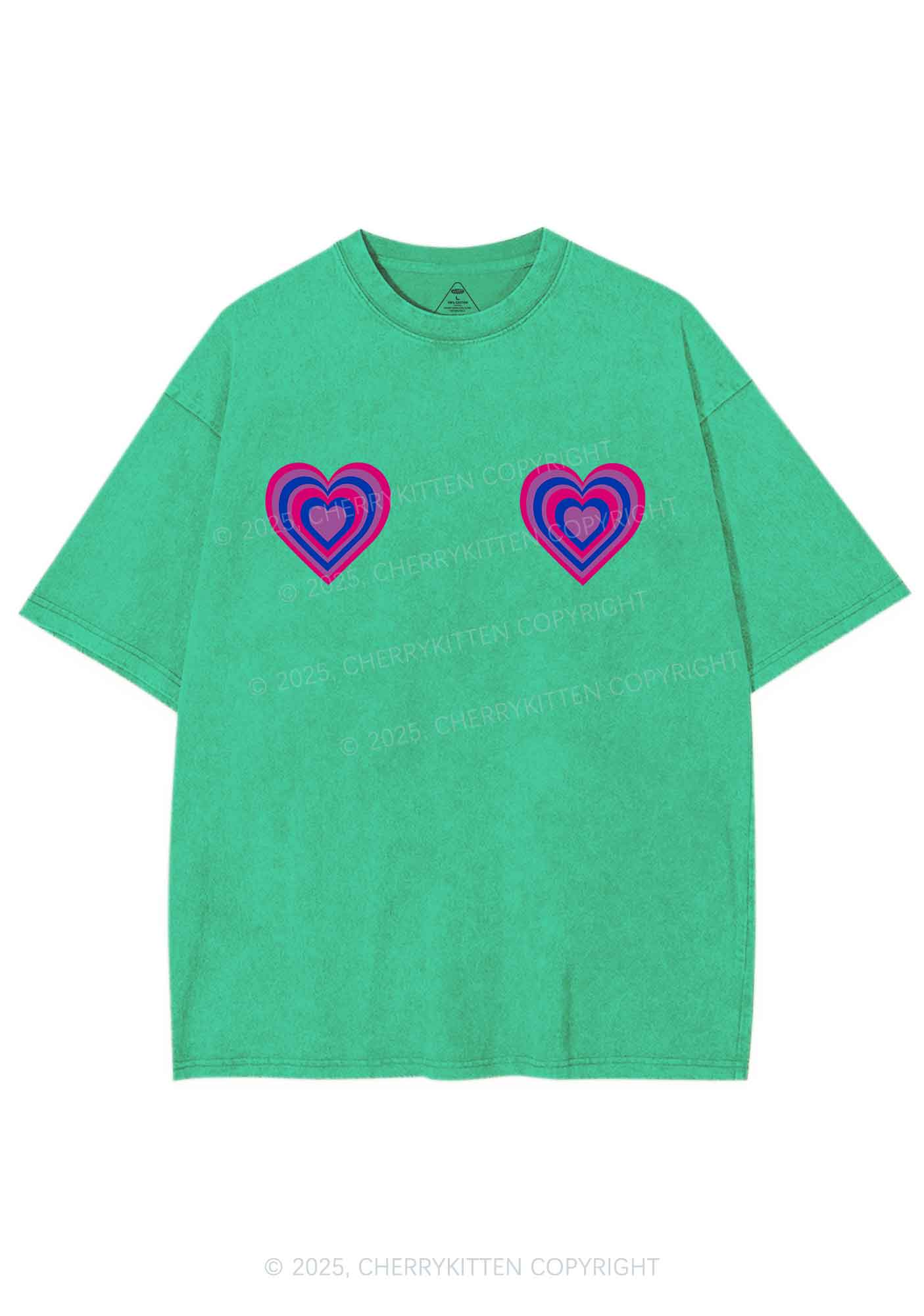 Bisexual Heart Pride Y2K Shirts Washed Tee Cherrykitten