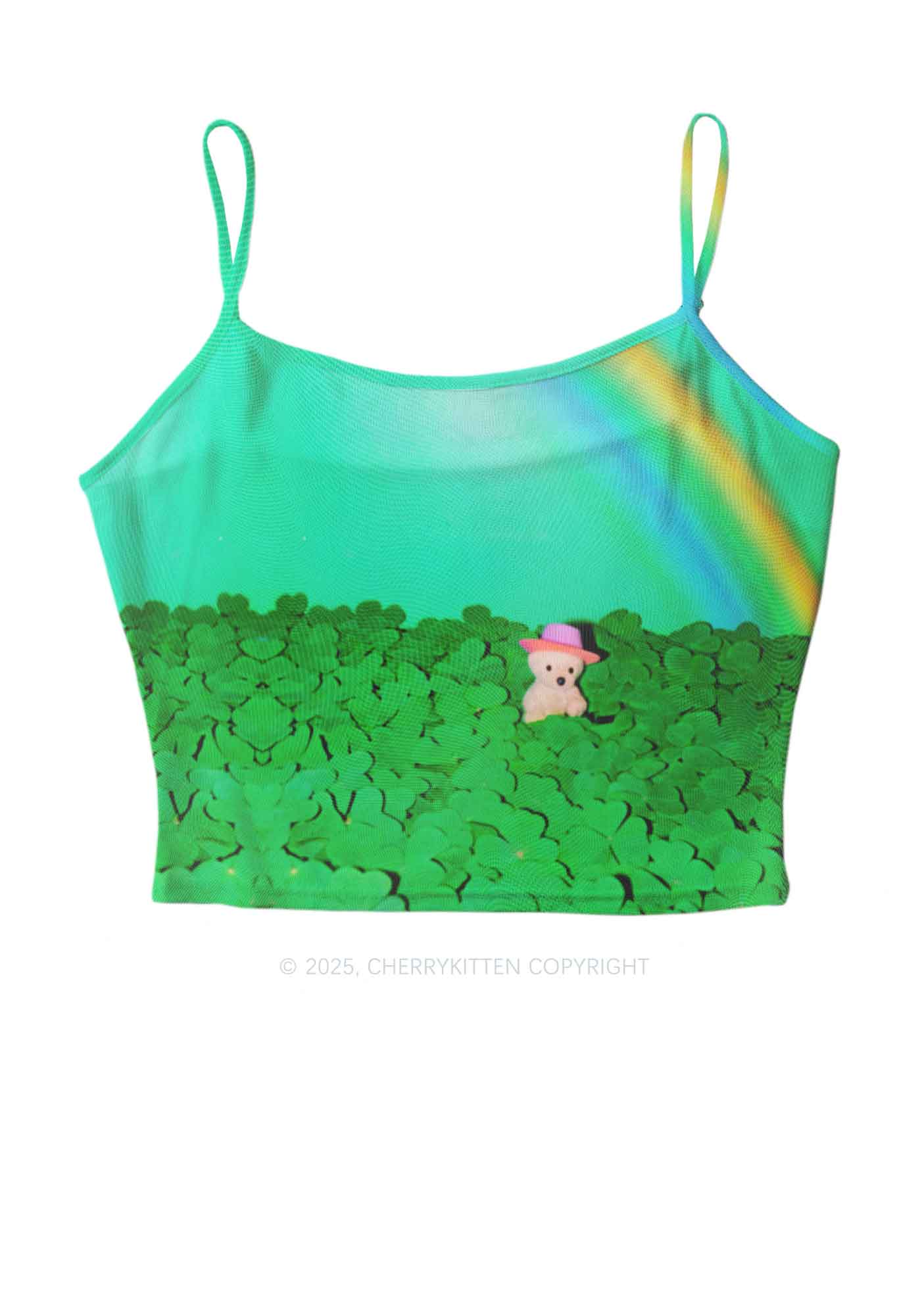 Clover Bear St Patricks Y2K Mesh Cami Tank Cherrykitten