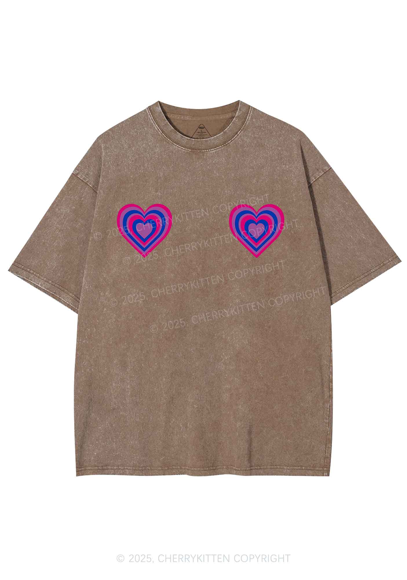 Bisexual Heart Pride Y2K Shirts Washed Tee Cherrykitten