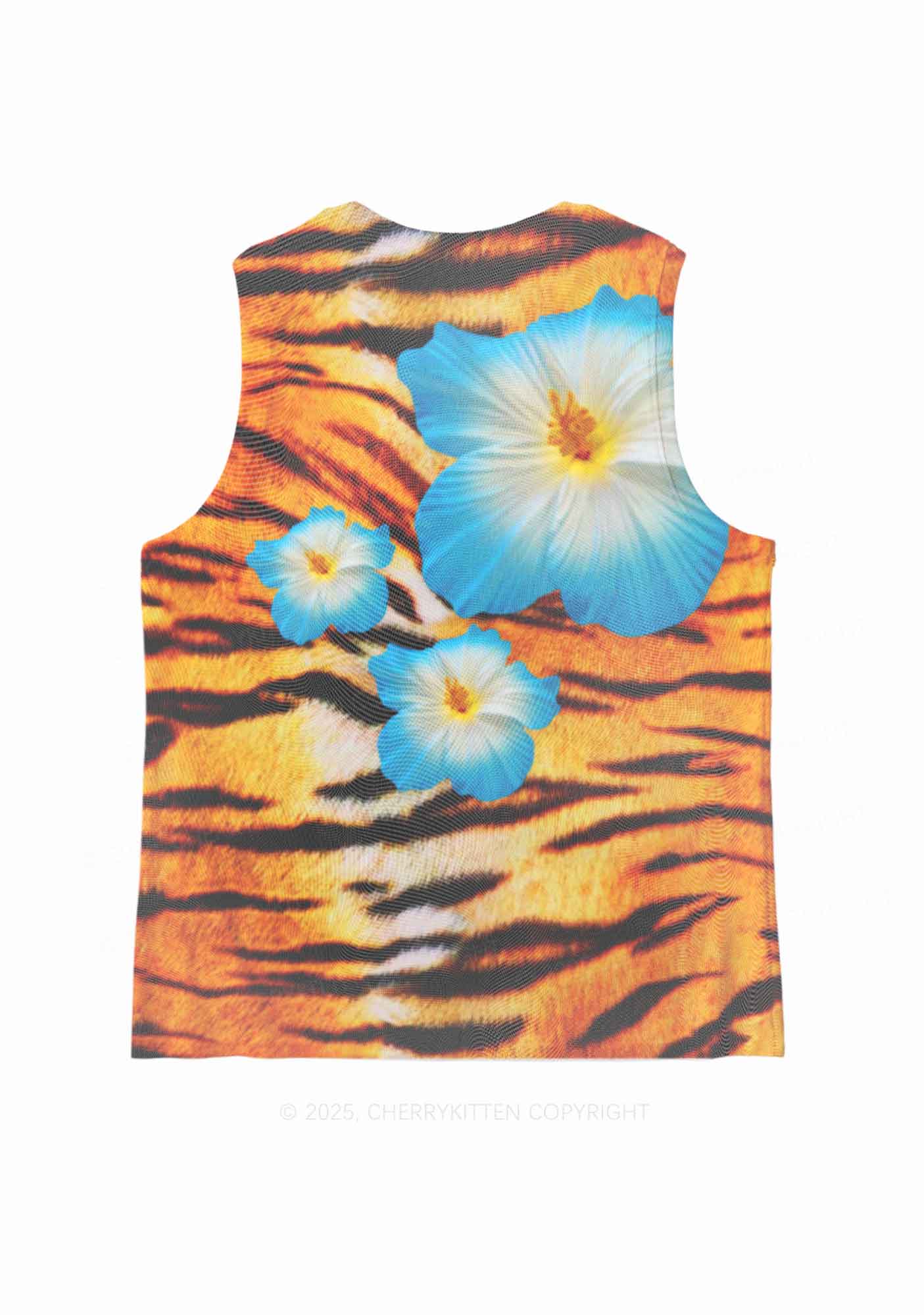 Tiger With Flowers Y2K Mesh Muscle Tank Cherrykitten