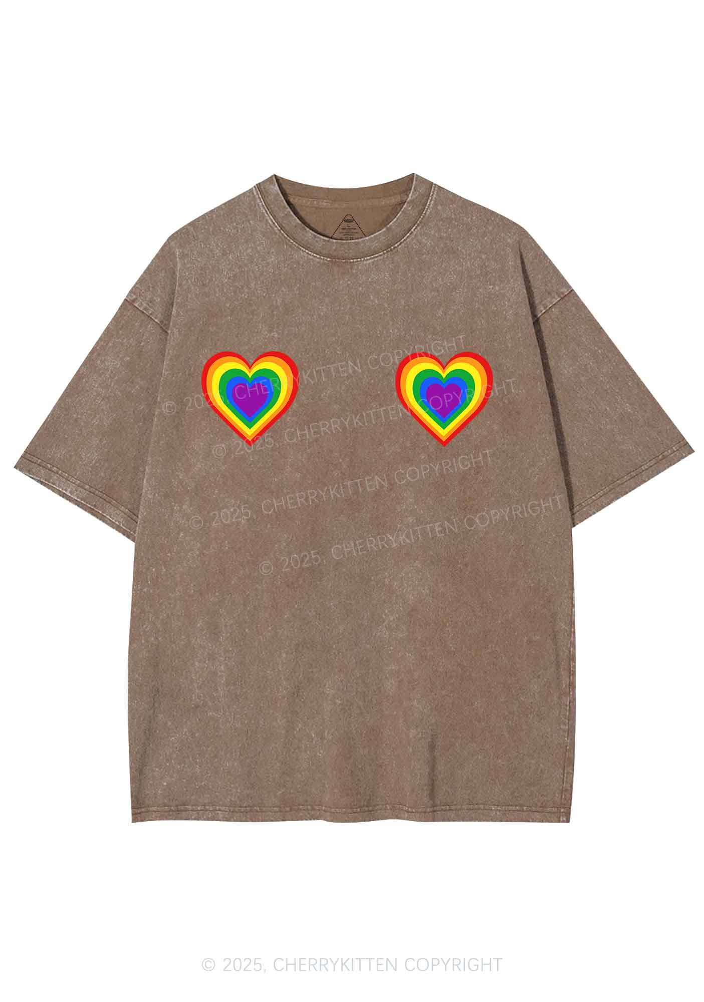 Rainbow Heart Pride Y2K Shirts Washed Tee Cherrykitten