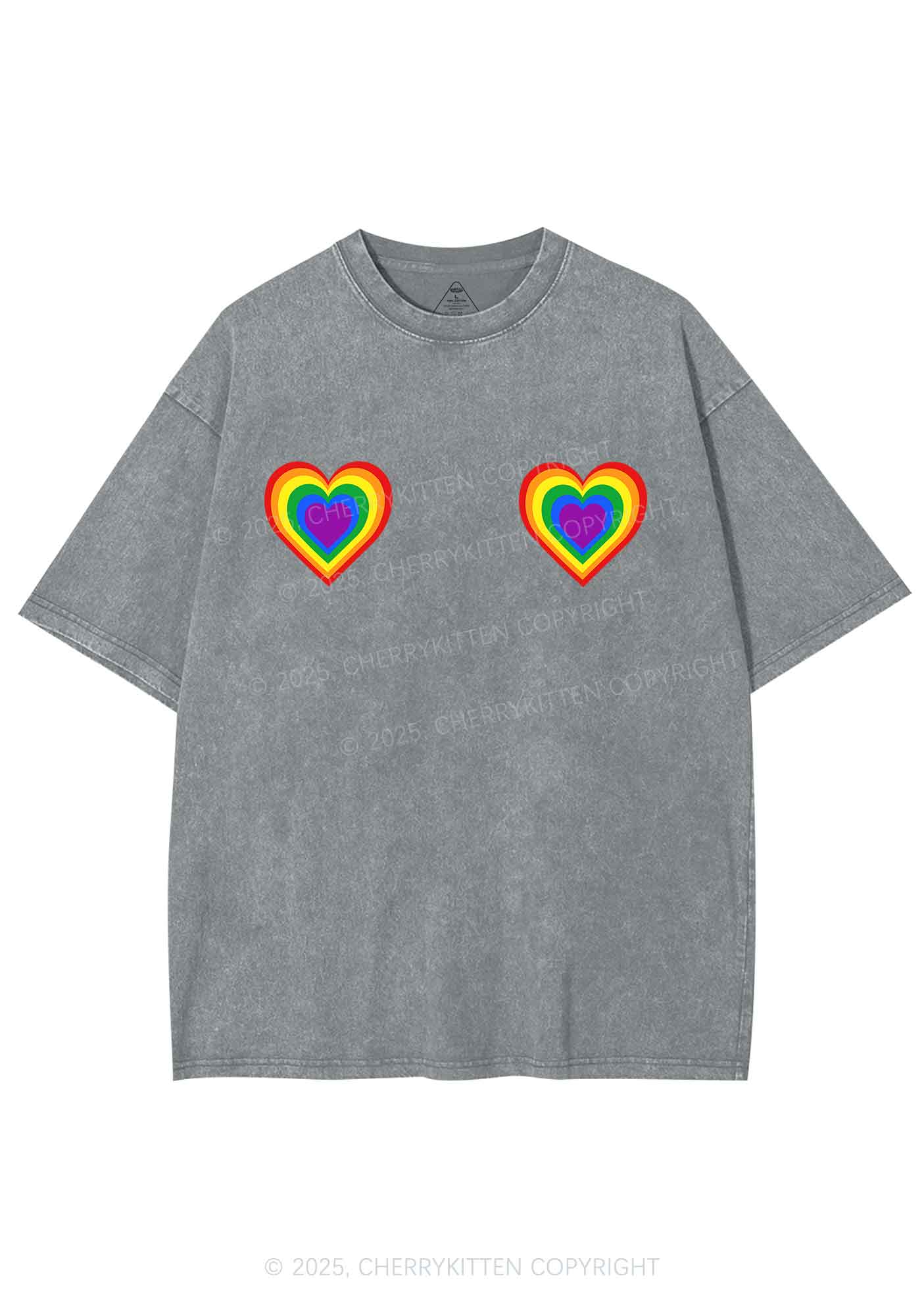 Rainbow Heart Pride Y2K Shirts Washed Tee Cherrykitten
