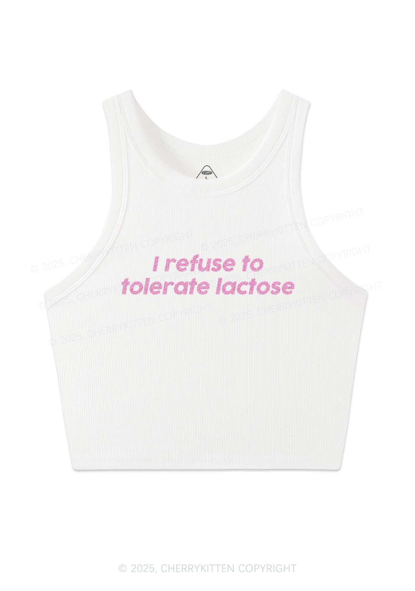 Glitter Refuse To Tolerate Lactose Y2K Crop Tank Top Cherrykitten
