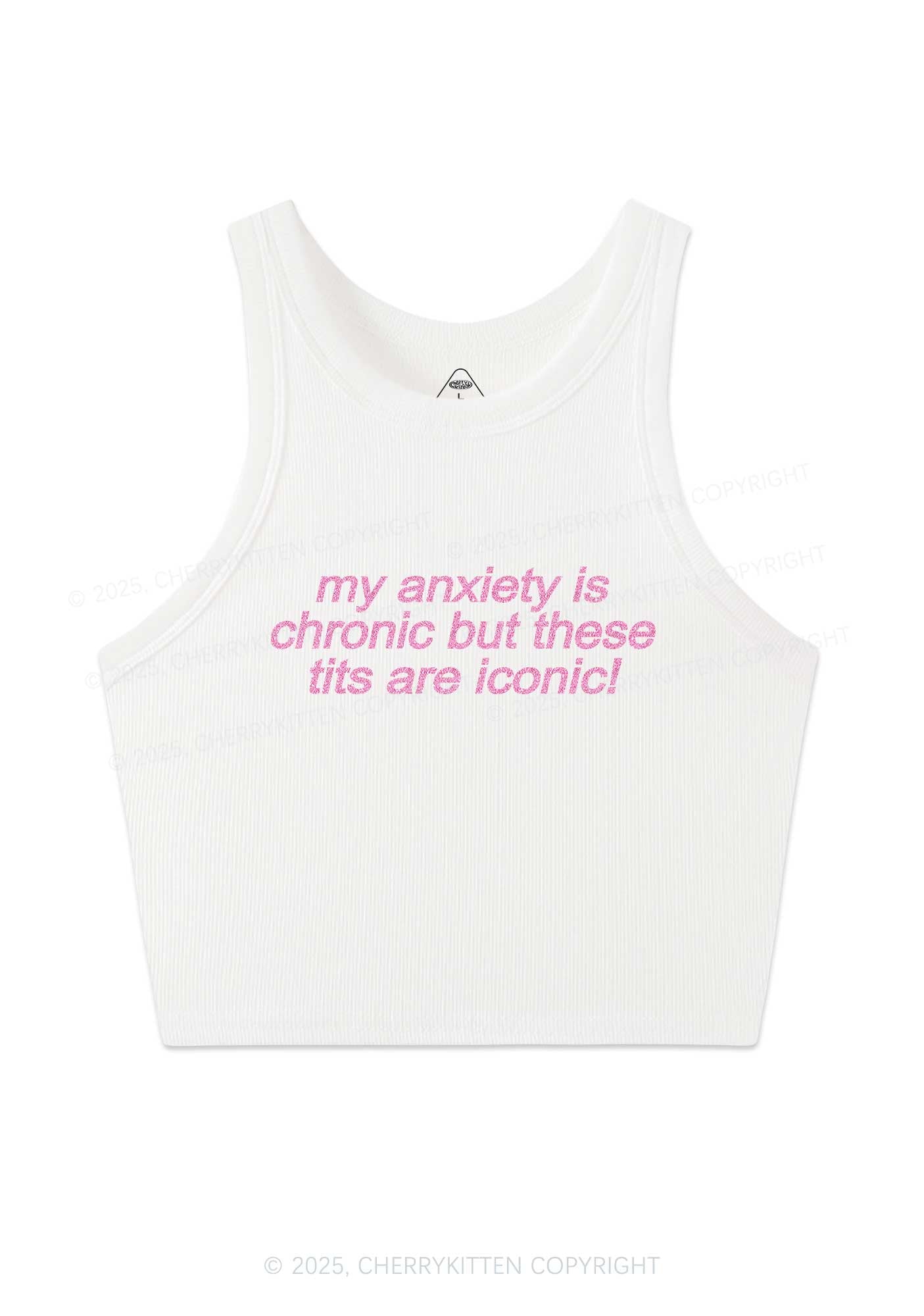 Glitter My Anxiety Is Chronic Y2K Crop Tank Top Cherrykitten