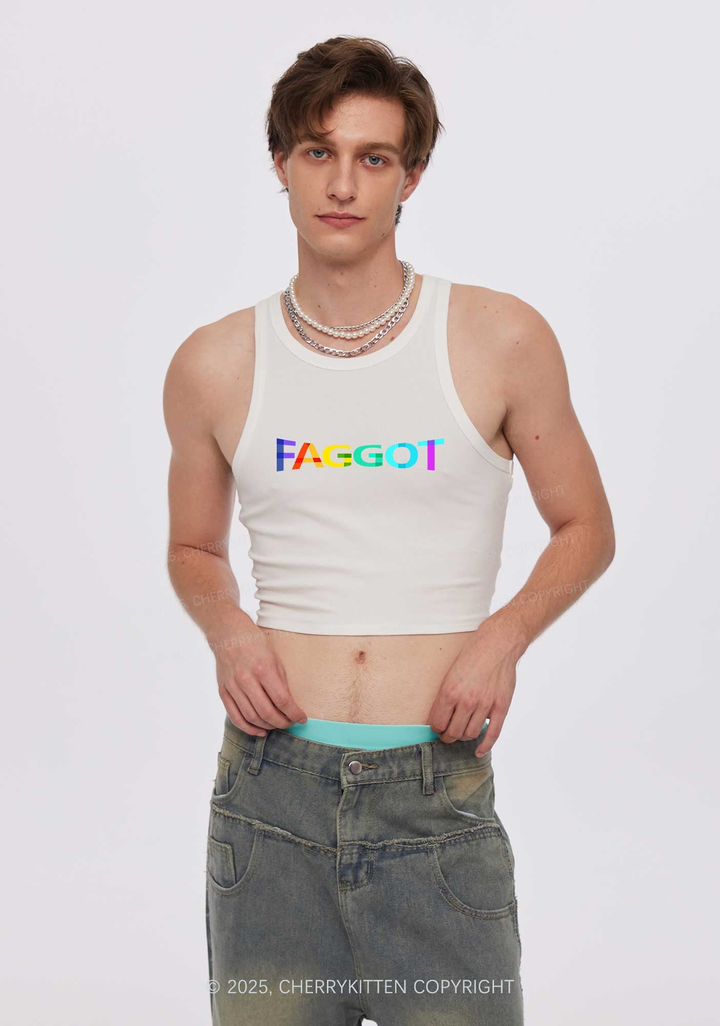 Colorful Faggot Pride Y2K Crop Tank Top Cherrykitten