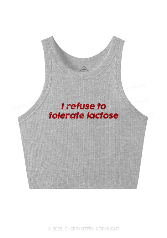 Glitter Refuse To Tolerate Lactose Y2K Crop Tank Top Cherrykitten