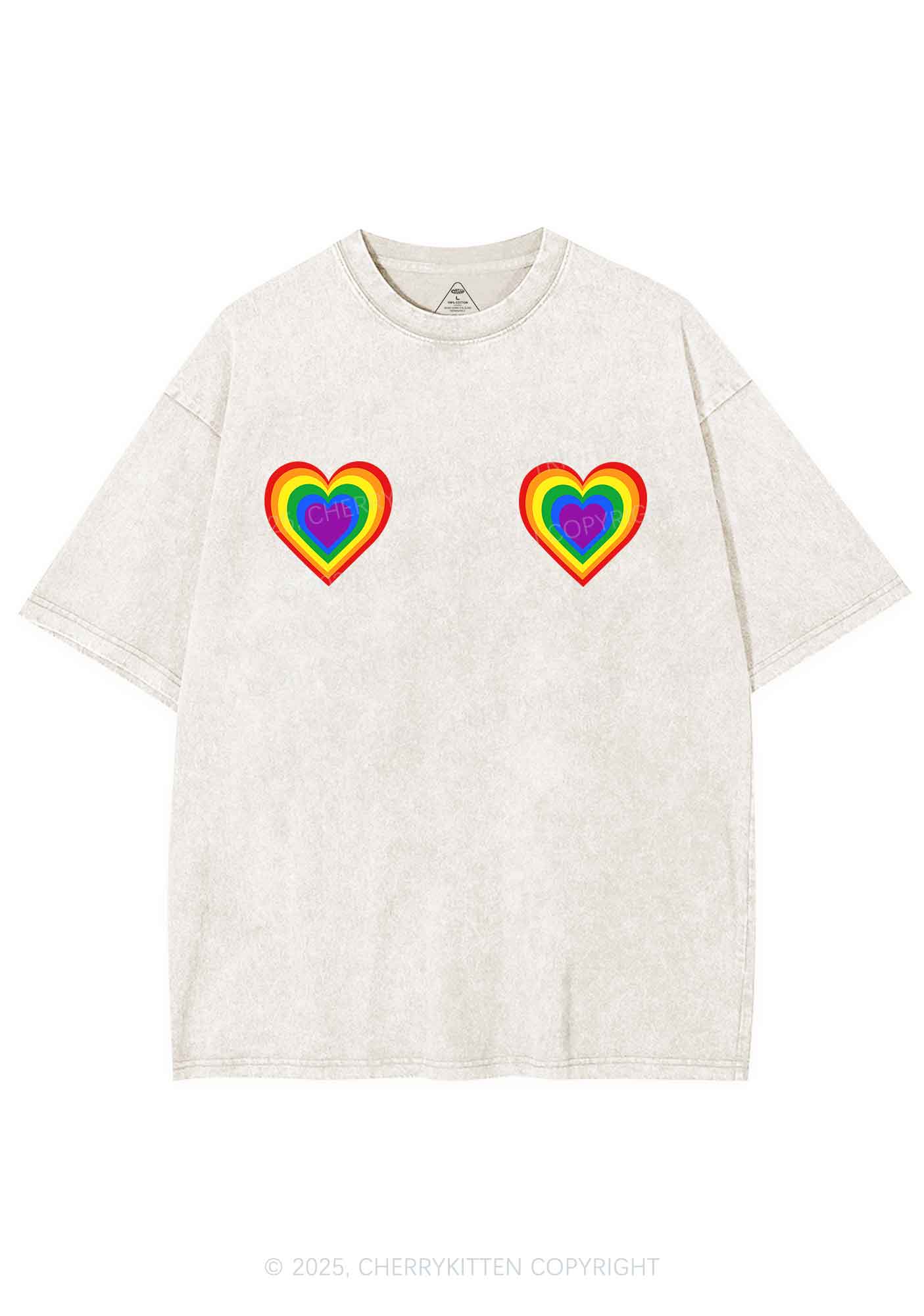 Rainbow Heart Pride Y2K Shirts Washed Tee Cherrykitten