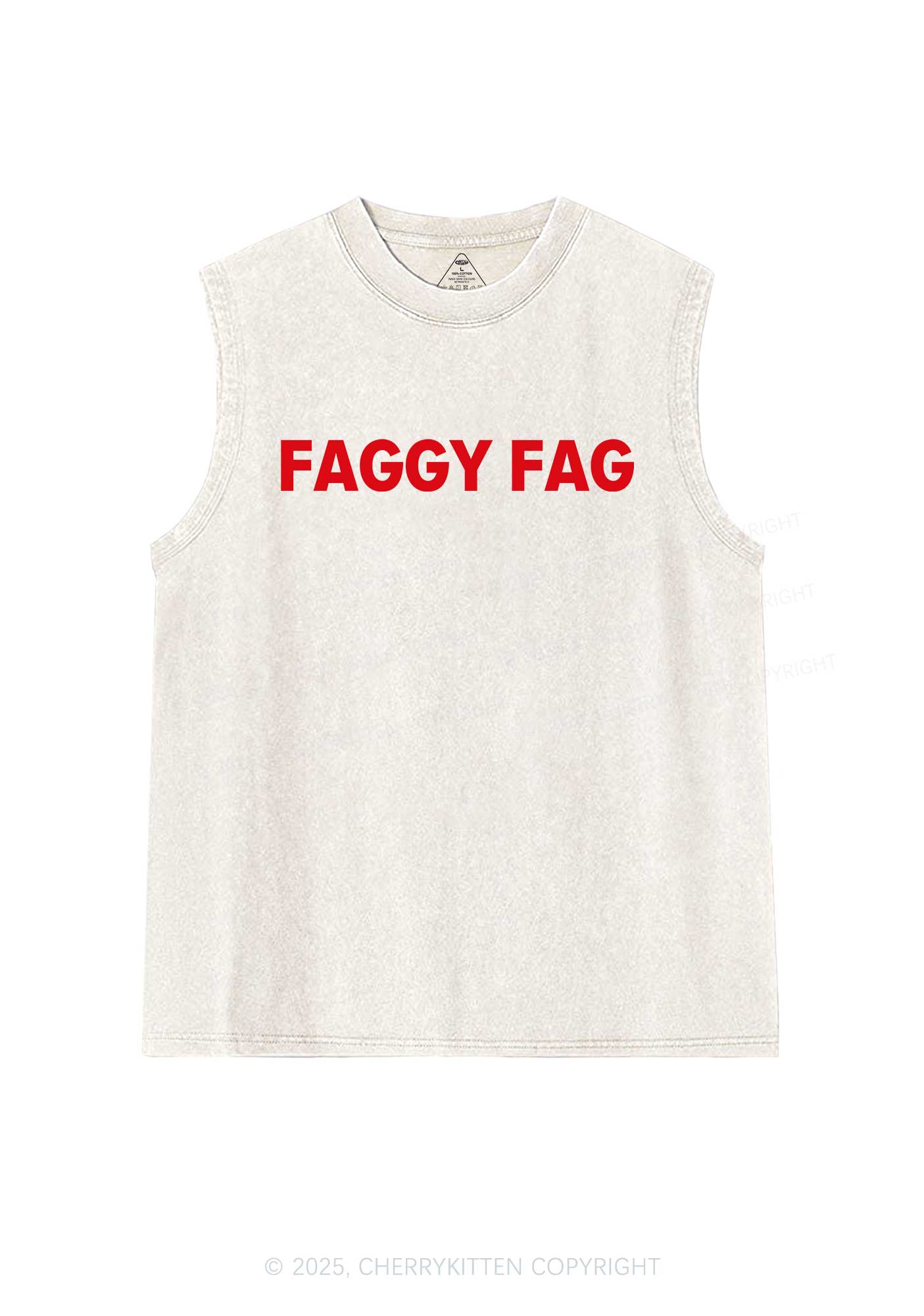 Faggy Fag Pride Y2K Washed Muscle Tank Cherrykitten