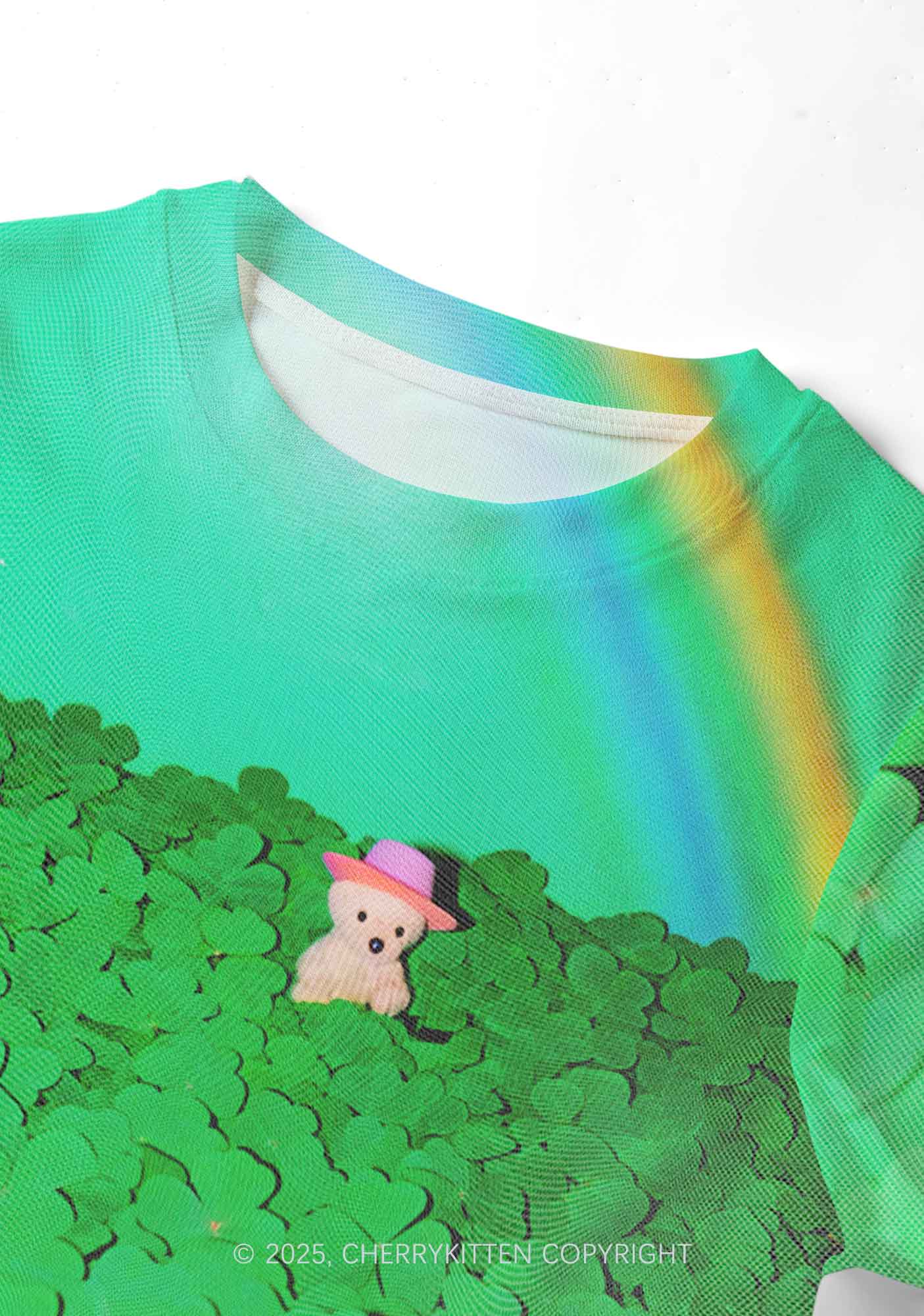 Clover Bear St Patricks Y2K Mesh Crop Top Cherrykitten