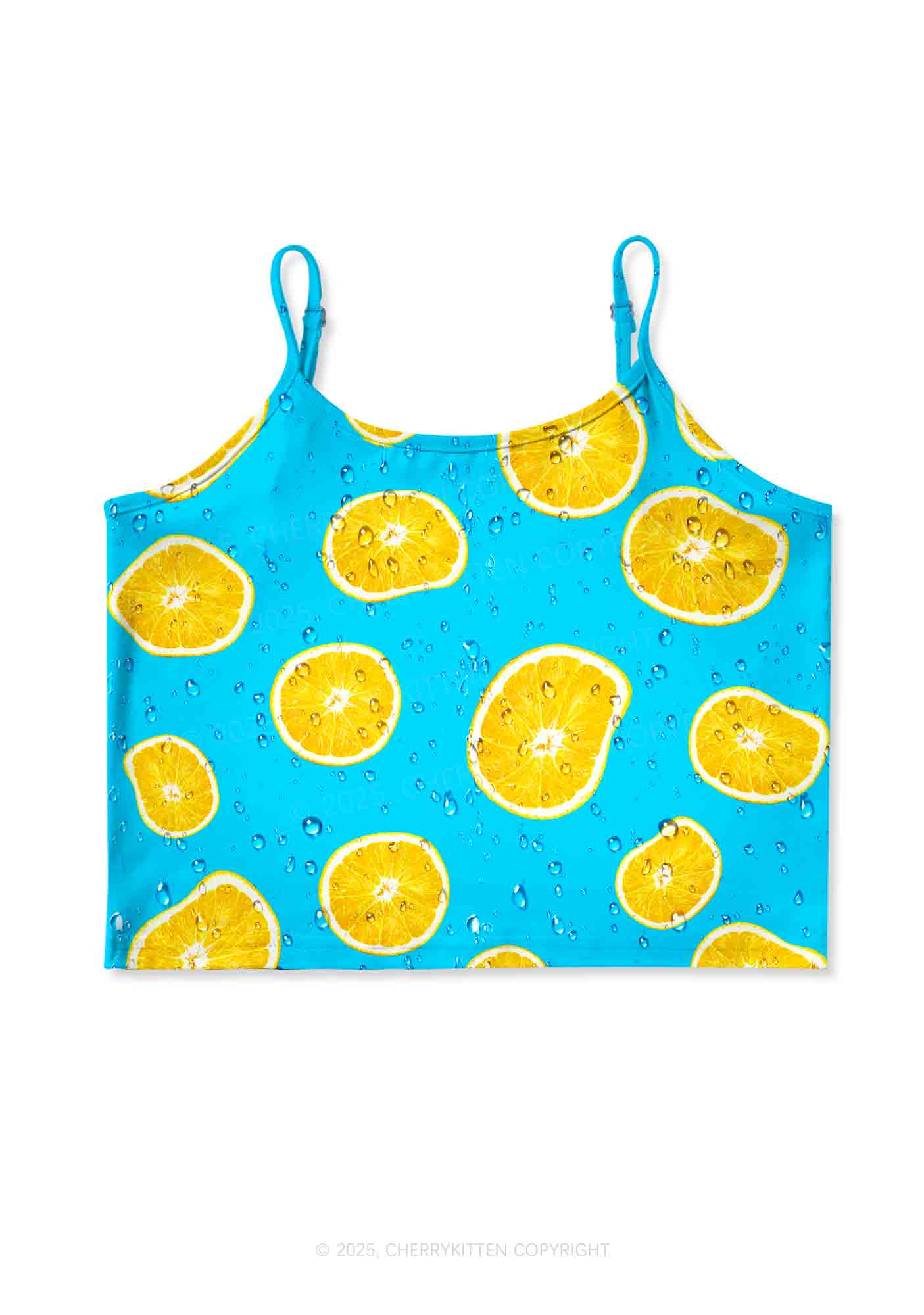 Yellow Lemon Y2K Print Cami Crop Top Cherrykitten