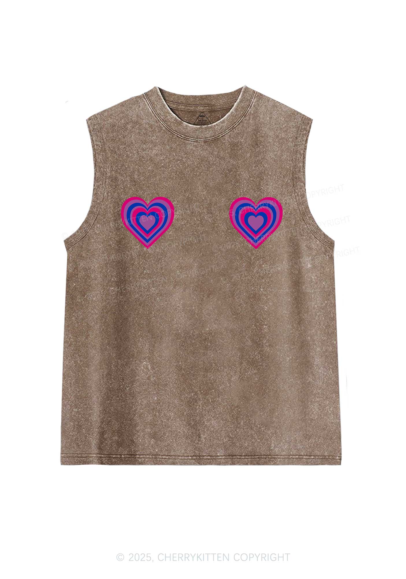 Bisexual Heart Pride Y2K Washed Muscle Tank Cherrykitten