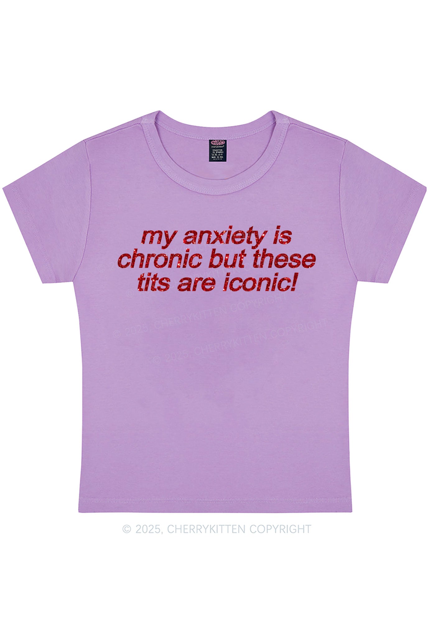 Glitter My Anxiety Is Chronic Y2K Baby Tee Cherrykitten