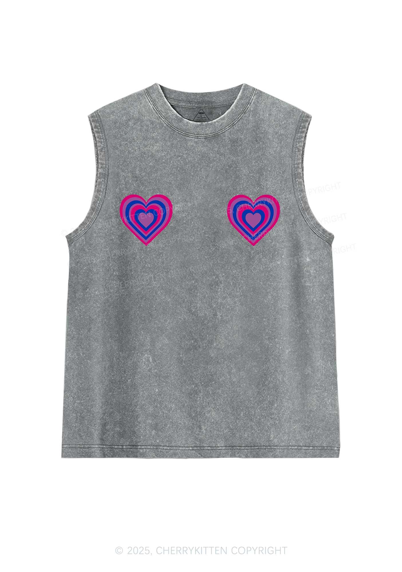 Bisexual Heart Pride Y2K Washed Muscle Tank Cherrykitten