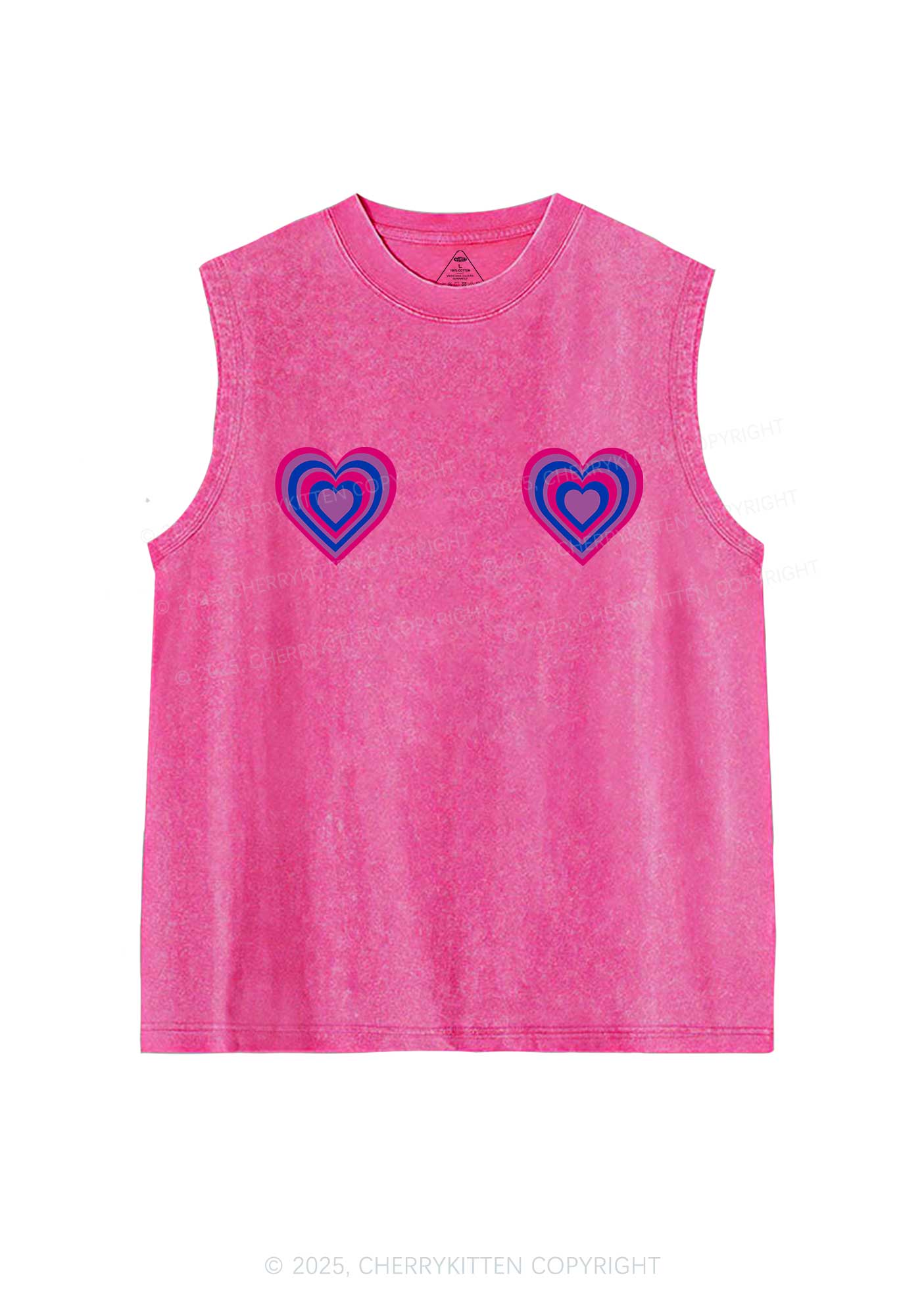 Bisexual Heart Pride Y2K Washed Muscle Tank Cherrykitten